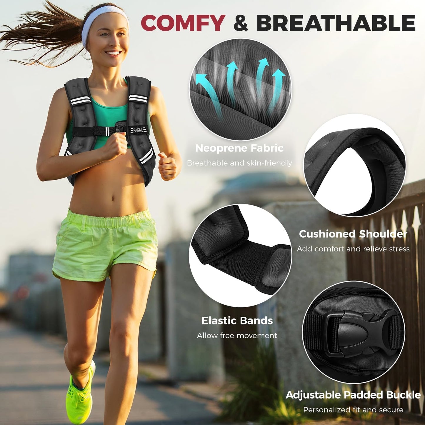 Gewichtsweste für Krafttraining verstellbar, Schwarz 2.3kg/5lb