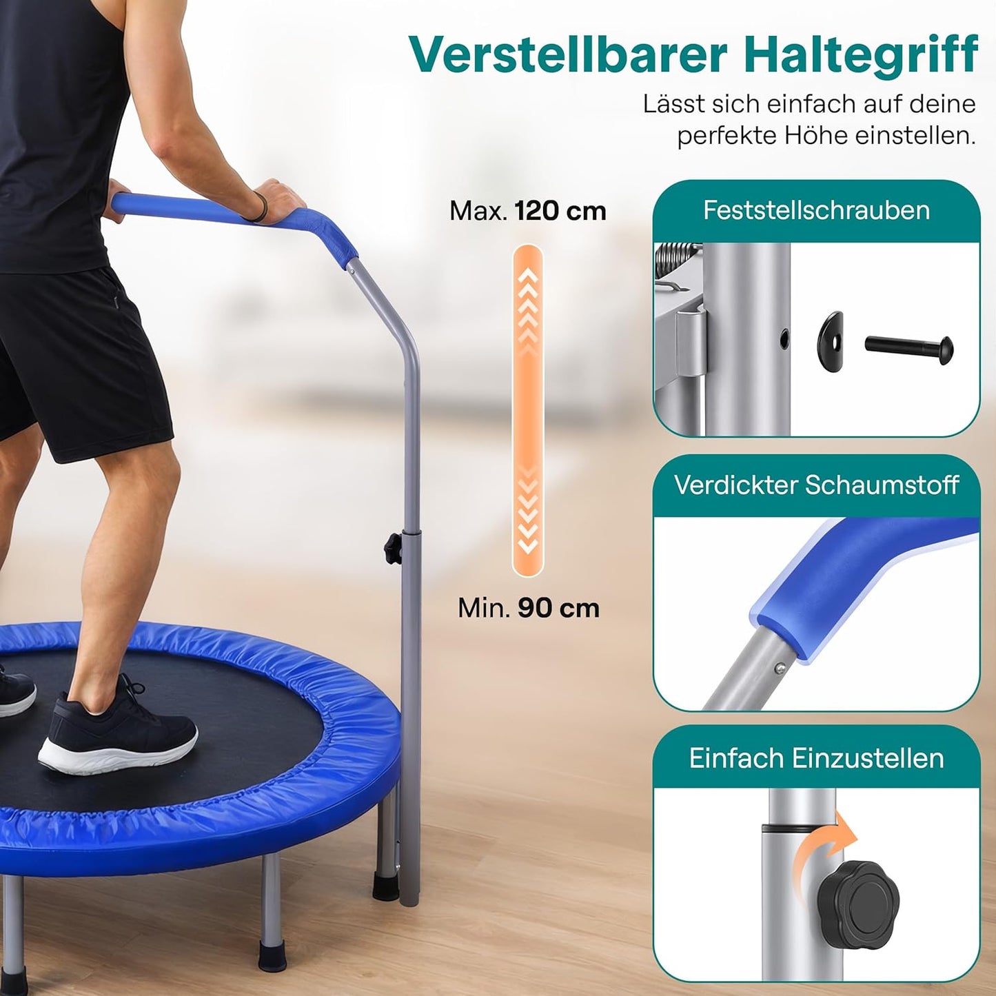 Fitness Trampolin Indoor, faltbar mit Griff, Tiefblau - 102 cm