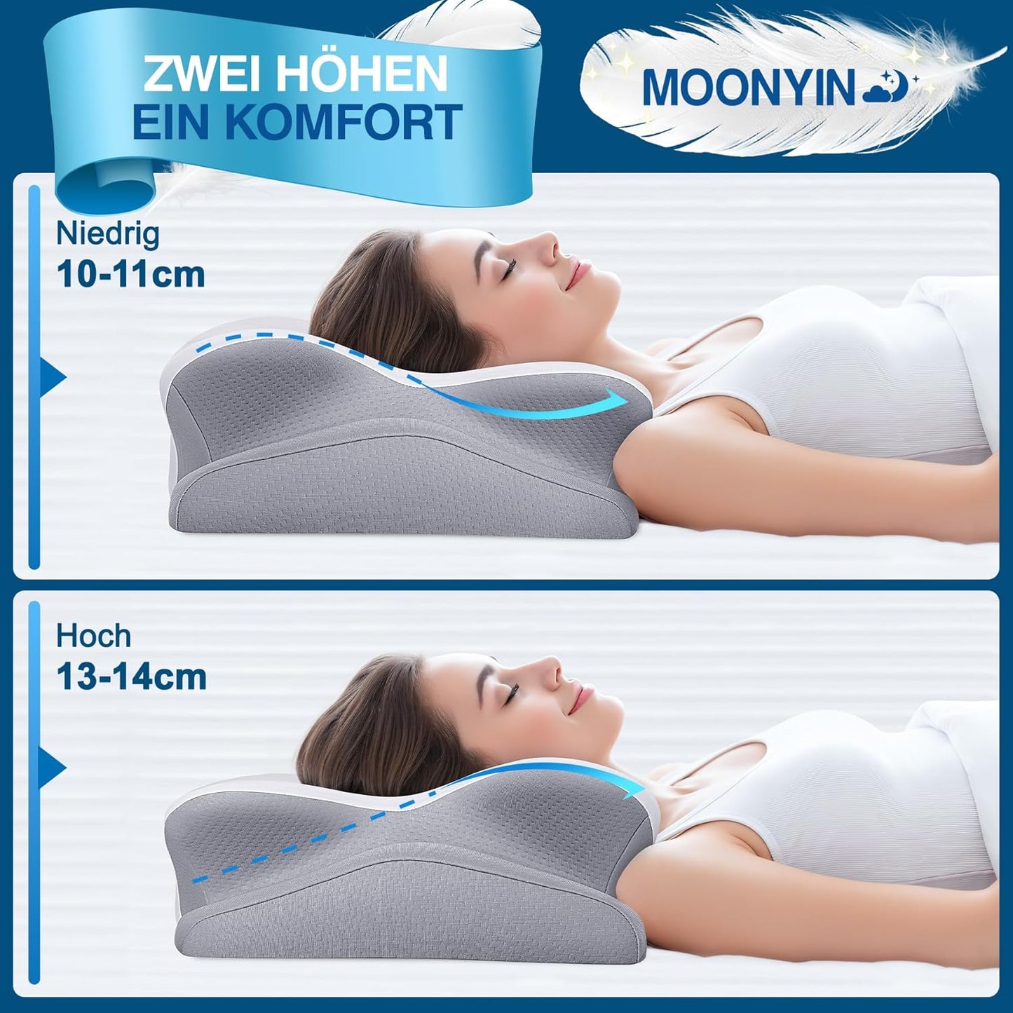 Ergonomisches Memory Foam Nackenkissen, Weiss