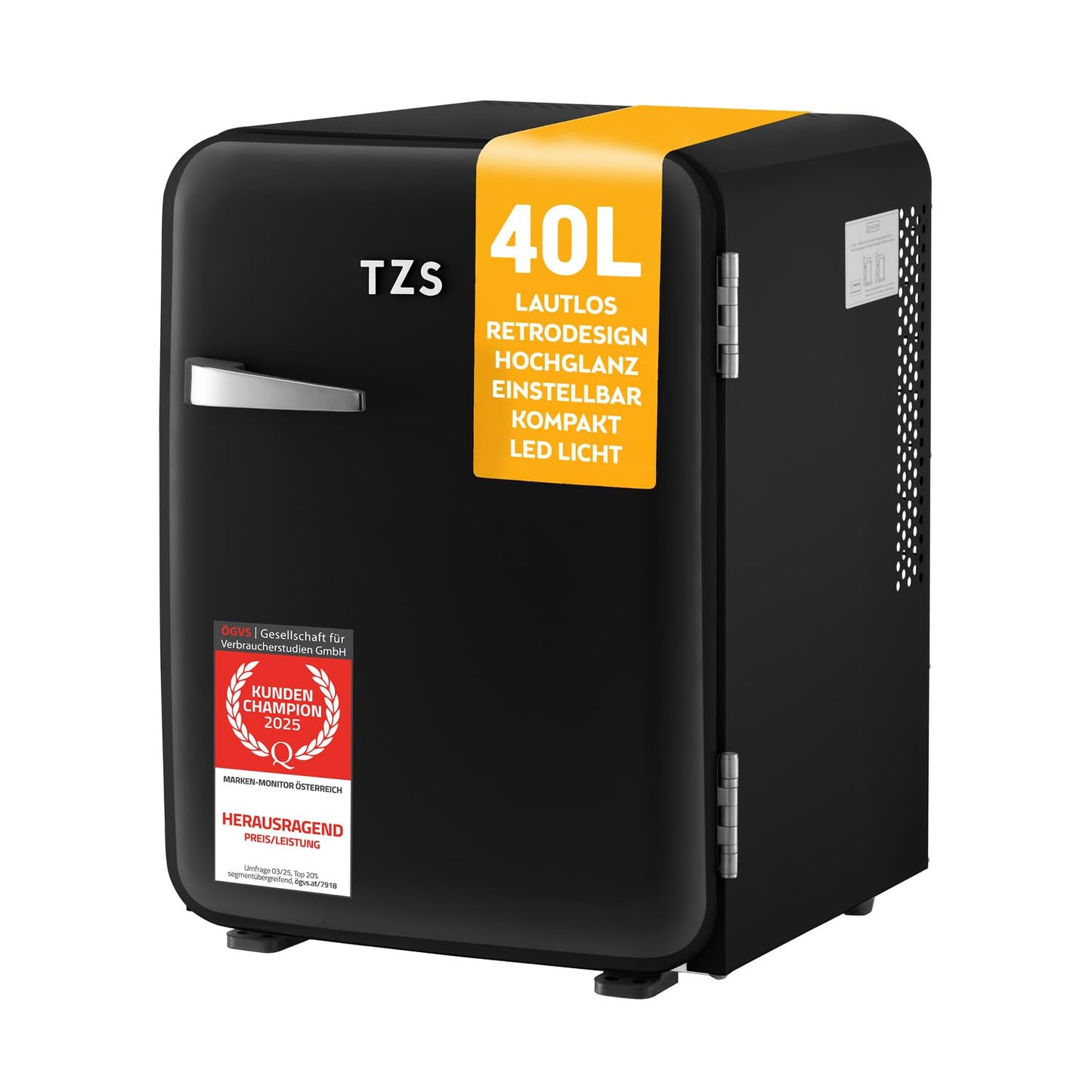 Retro Mini-Kühlschrank, 40 Liter Schwarz