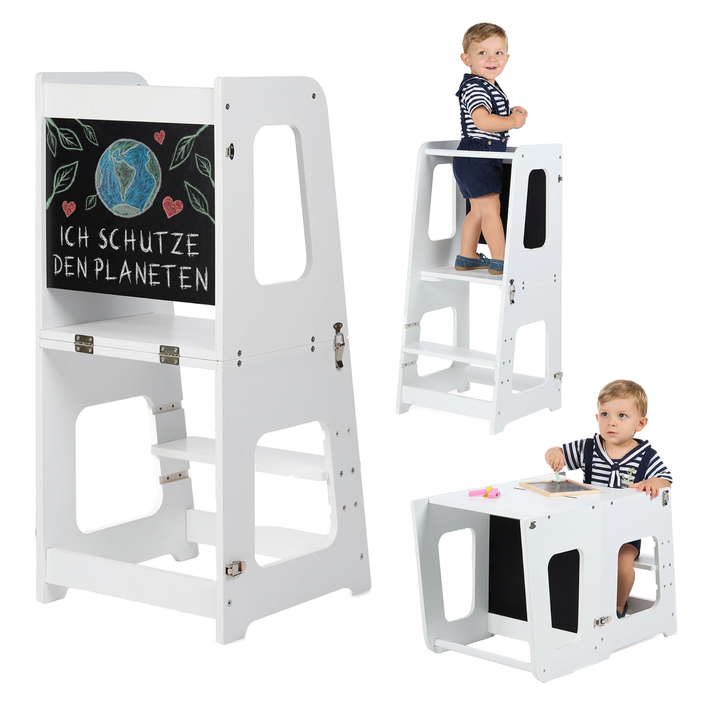 Lernturm & Tisch 2-in-1 klappbar, höhenverstellbar, Weiss