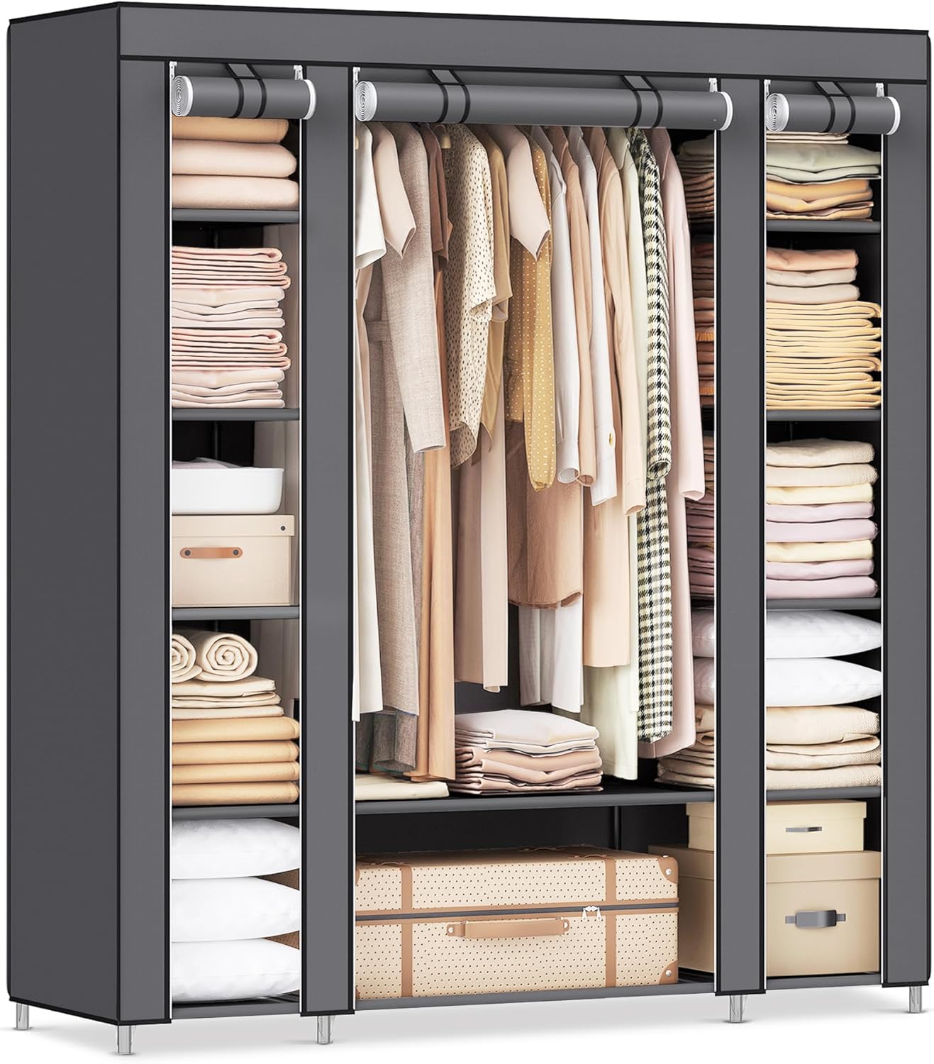 Kleiderschrank Miranda mit Stange und Ablagen, Grau