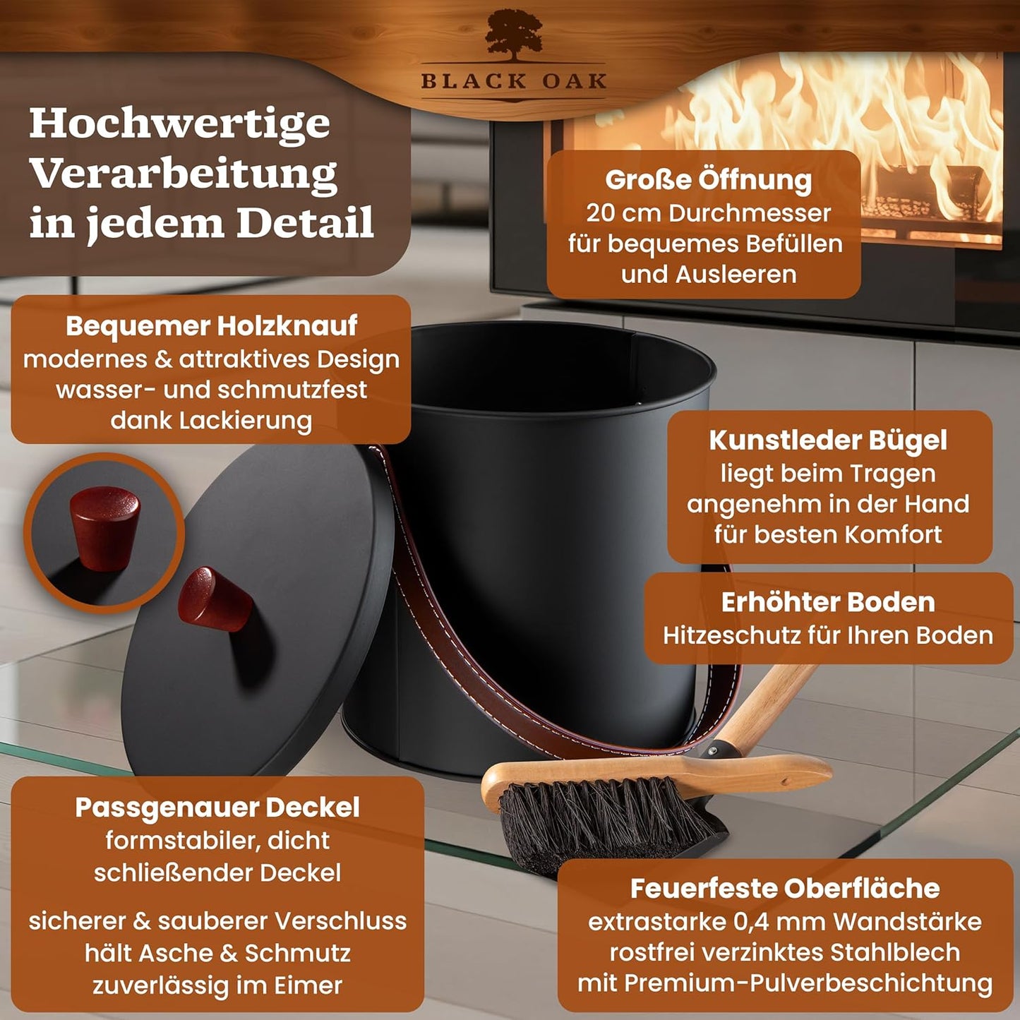 Ascheeimer Toba und Kehrset, Toba 5L Eimer + Kehrset