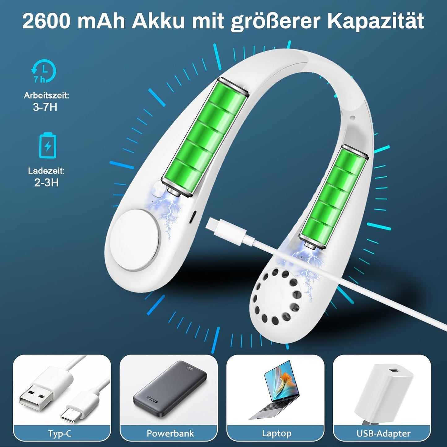 Bladeless Nackenventilator mit 360° Luftstrom, Warmweiss