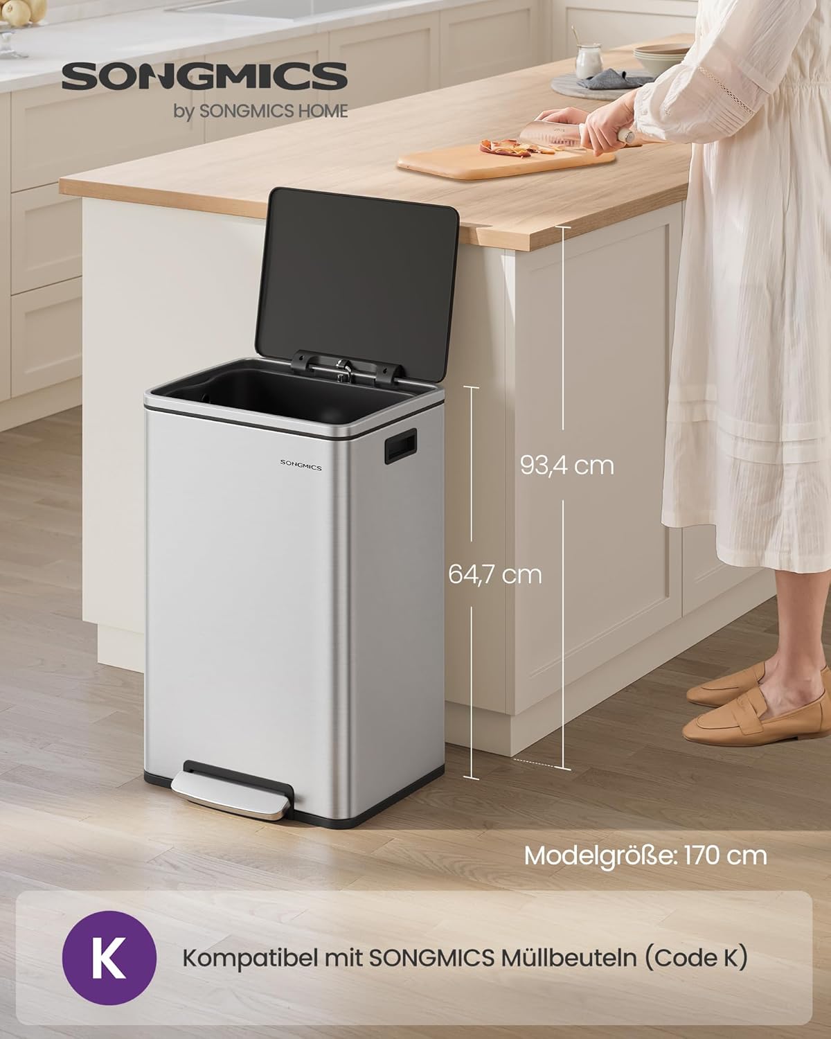 Mülleimer mit Softclose-Funktion, silbern