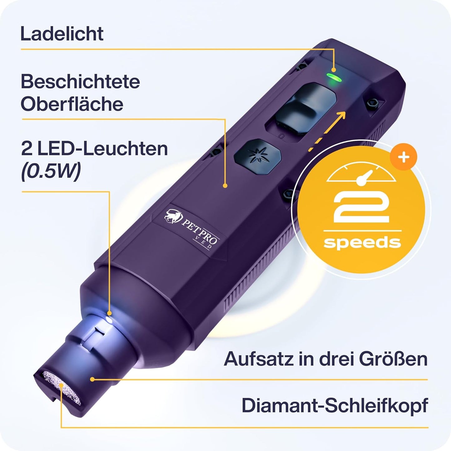 Elektrischer Krallenschleifer mit LED-Licht, Violett