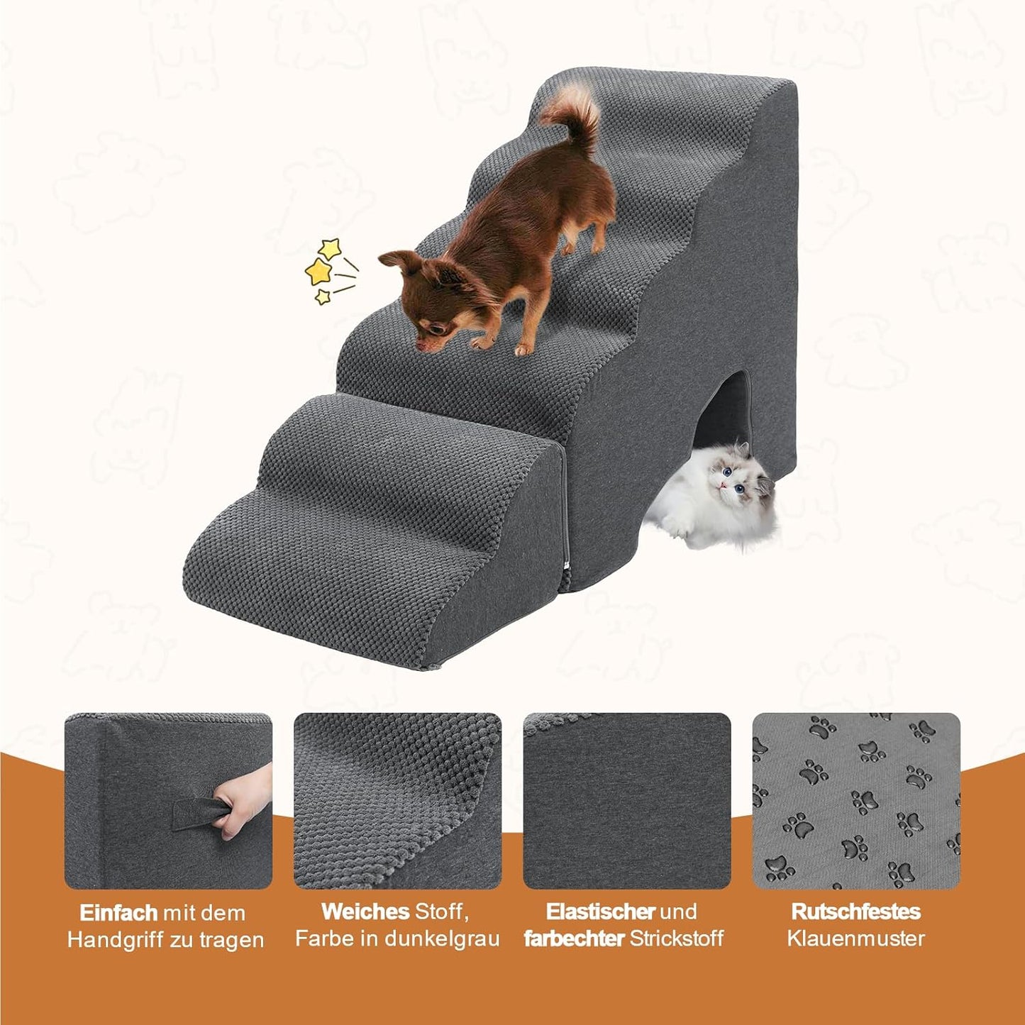 Haustiertreppe für kleine Hunde, 6 stufen Grau 6 Stufen