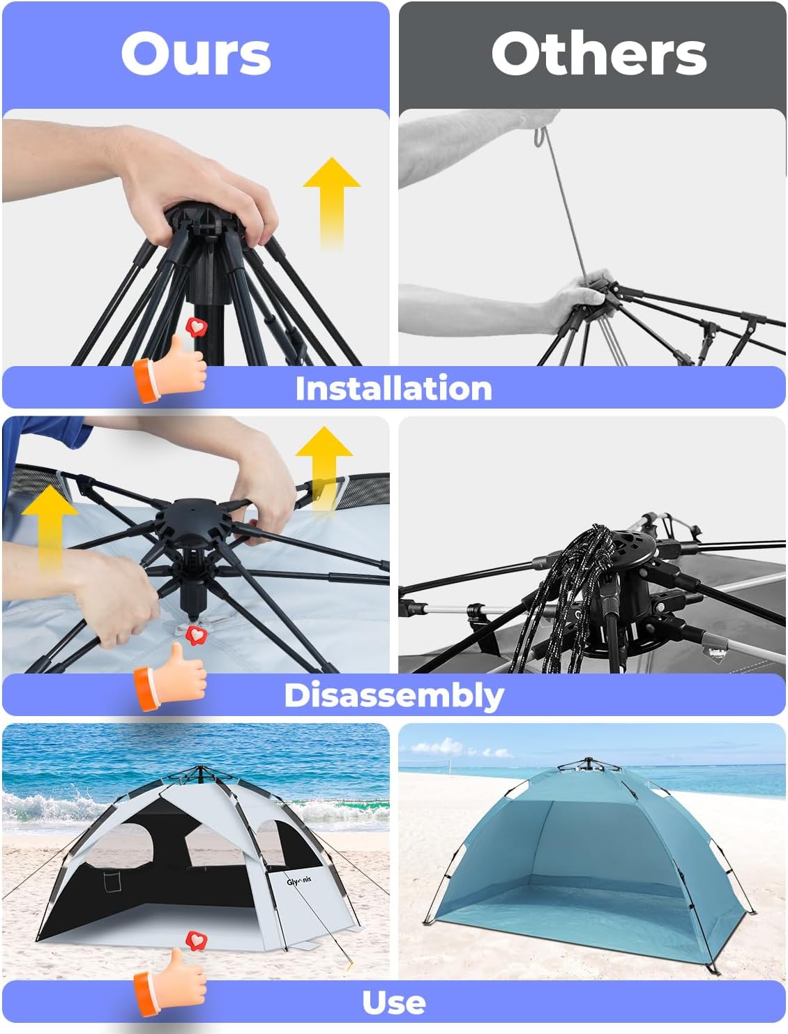 Strandmuschel Quick-Up Zelt mit UV-Schutz 50+, Silber mit schwarzem Vinyl