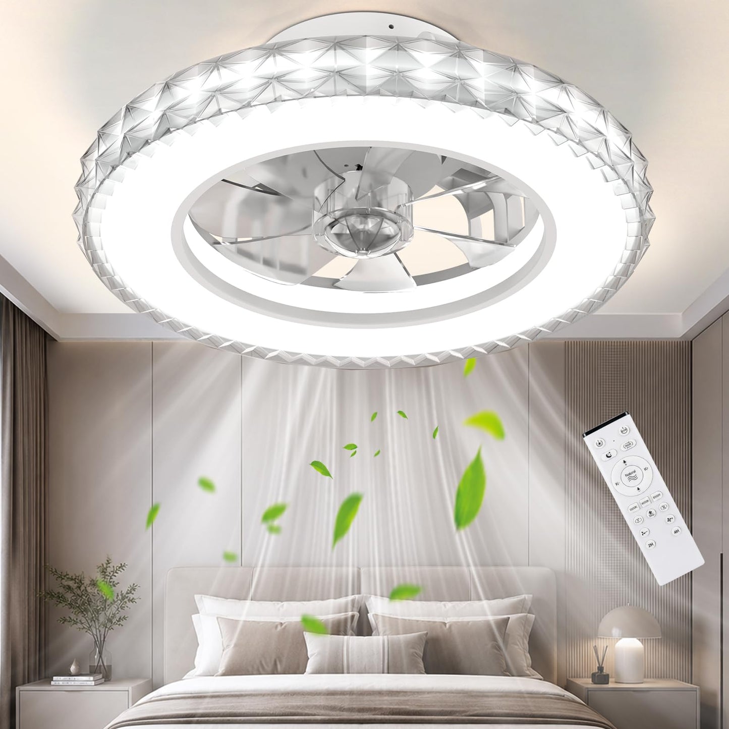 Dimmbarer Kristall-Deckenventilator mit Beleuchtung, Weiss 1 (3cct+rgb) 43.5 cm