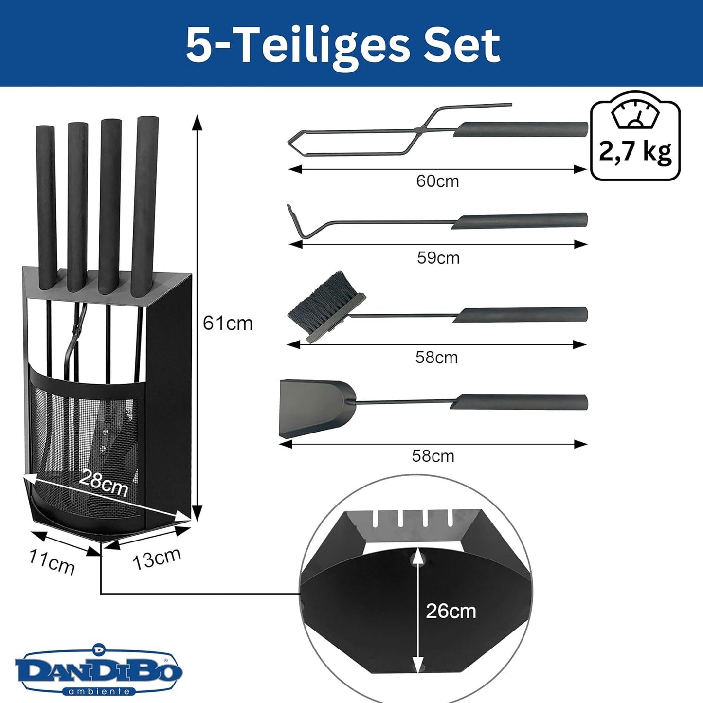 5-teiliges Kaminbesteck-Set