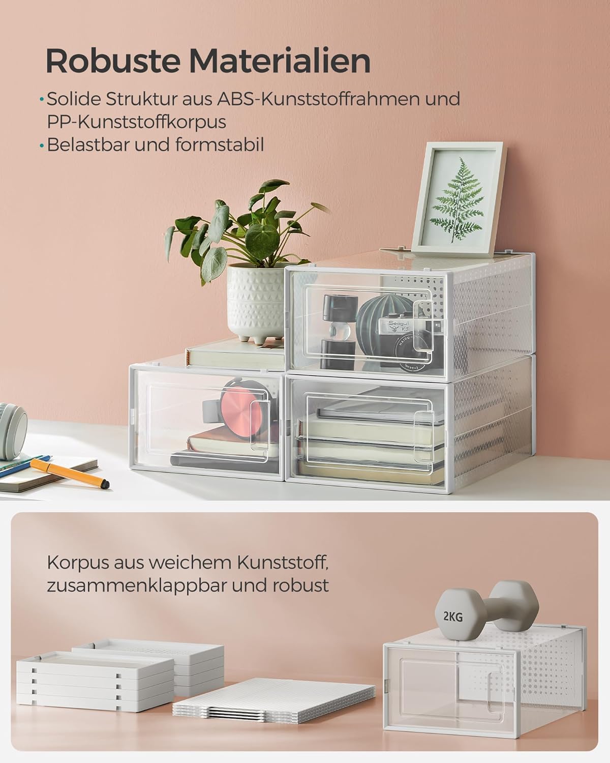12er-Set Schuh-Organizer, 12er Set für Schuhe bis Größe 44 Transparent + Weiß 12
