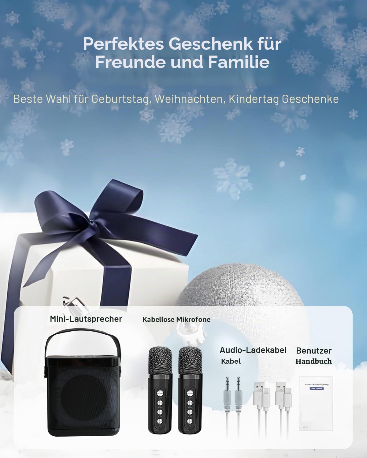 Karaoke-Anlage mit LED und 2 Mikrofonen
