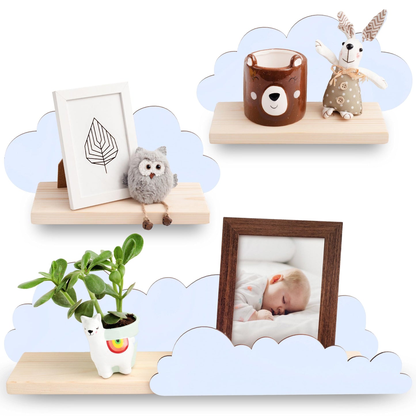 Wandregal-Set aus Holz für Kinderzimmer (3-teilig), Blau