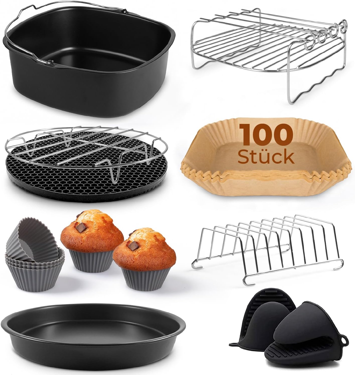 19-teiliges Heissluftfritteusen Zubehör Set, 100 Backpapier