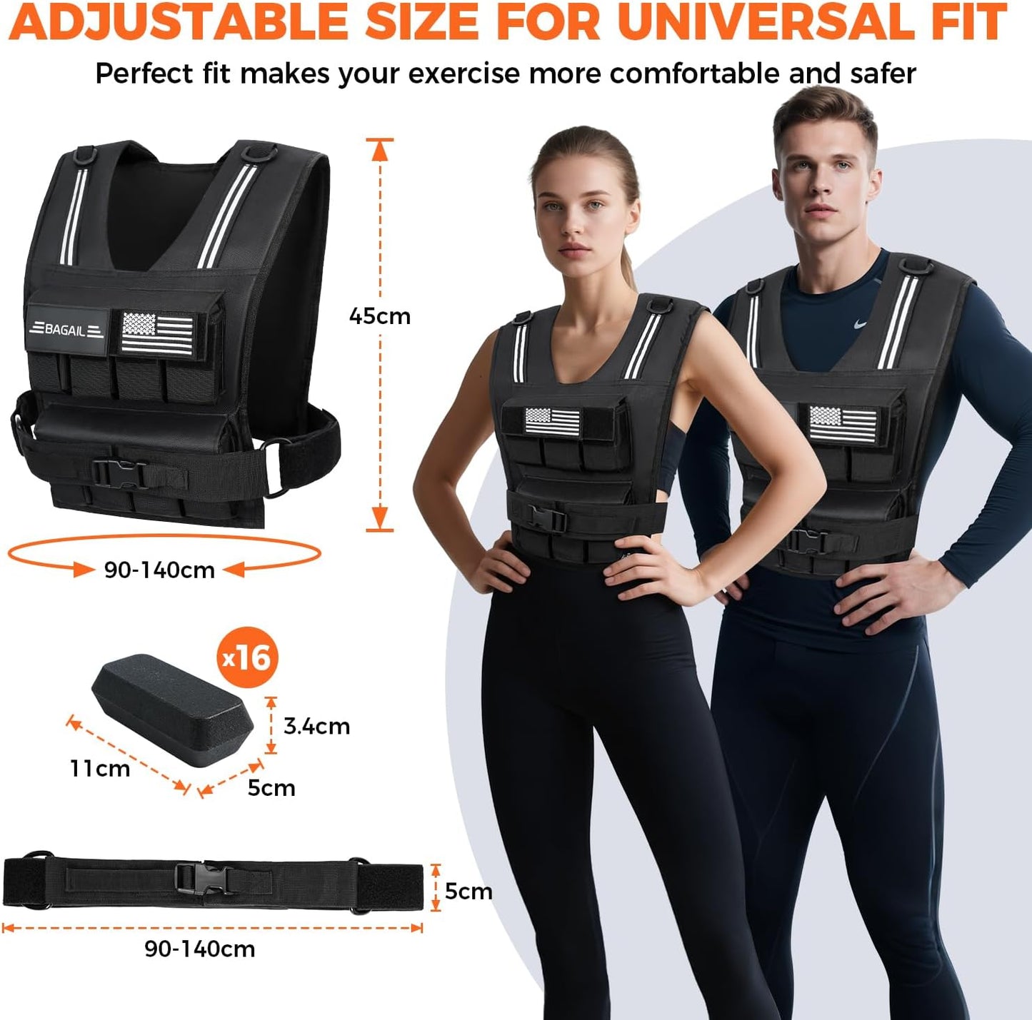 Gewichtsweste für Fitness- und Krafttraining, Schwarz - 40 lb