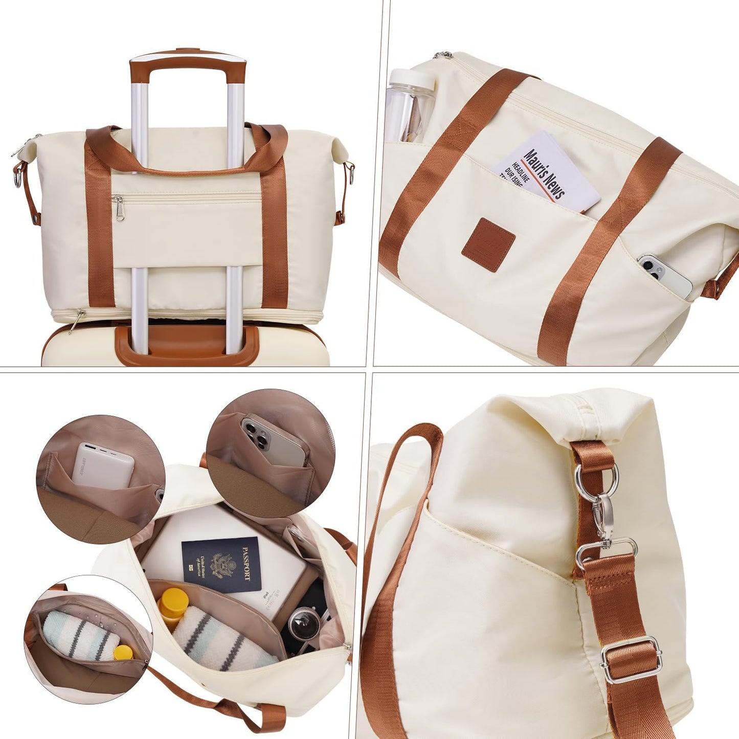 3-teiliges Reisegepäck-Set, Weiss/Braun Grosser Koffer-Set 3tlg