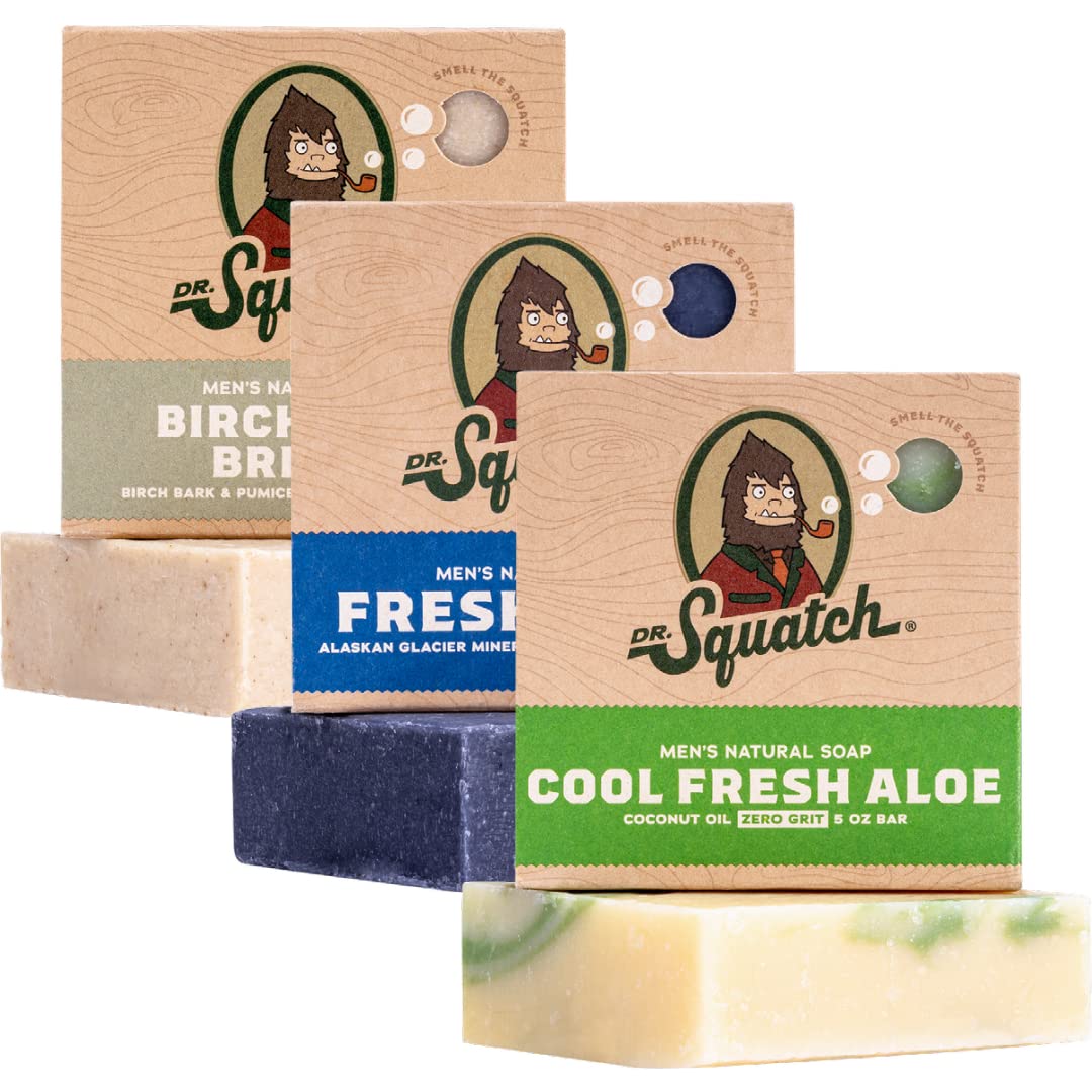 3er Seifenstück-Set für Männer, Birkenholzbrise, kühle frische Aloe, frische Wasserfälle, The Yeti's Choice