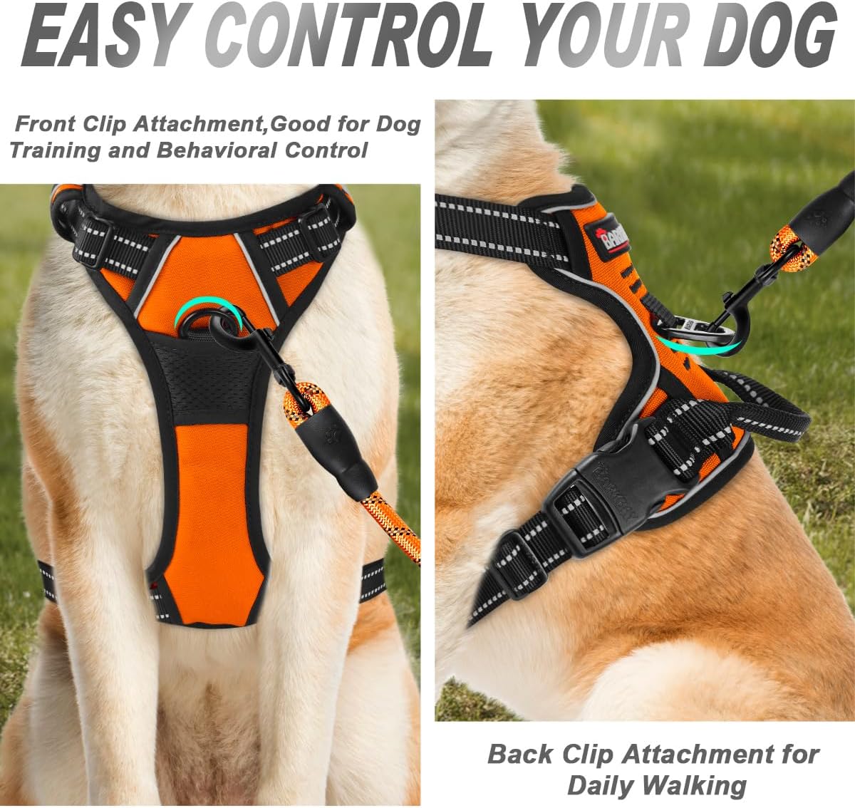 No-Pull Hundegeschirr, Medium(Chest:22-27") Orange