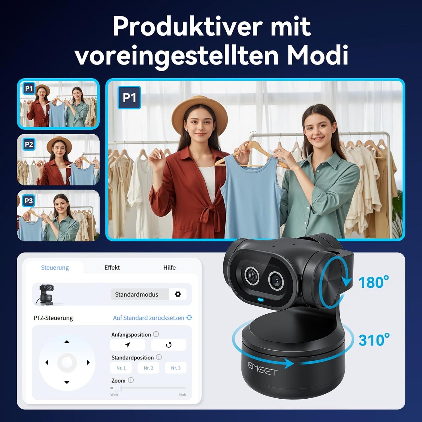 Pixy Dual-Kamera KI Webcam 4K mit Stativ & AI-Tracking, Pixy Kit
