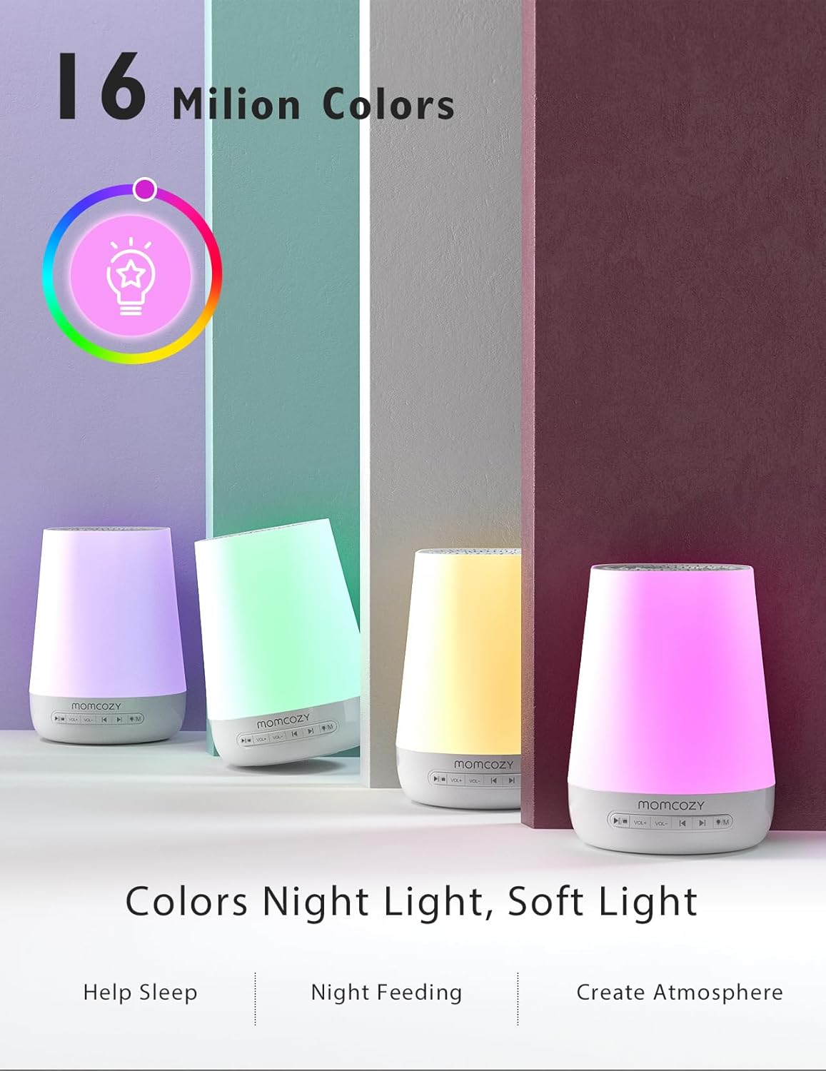 DB03 White Noise Machine mit 34 Klängen & Nachtlicht, Weiß
