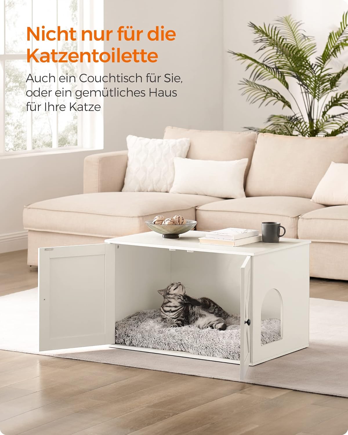Katzenhaus mit Trennwand für Katzentoilette, 53T x 80B cm Weiss