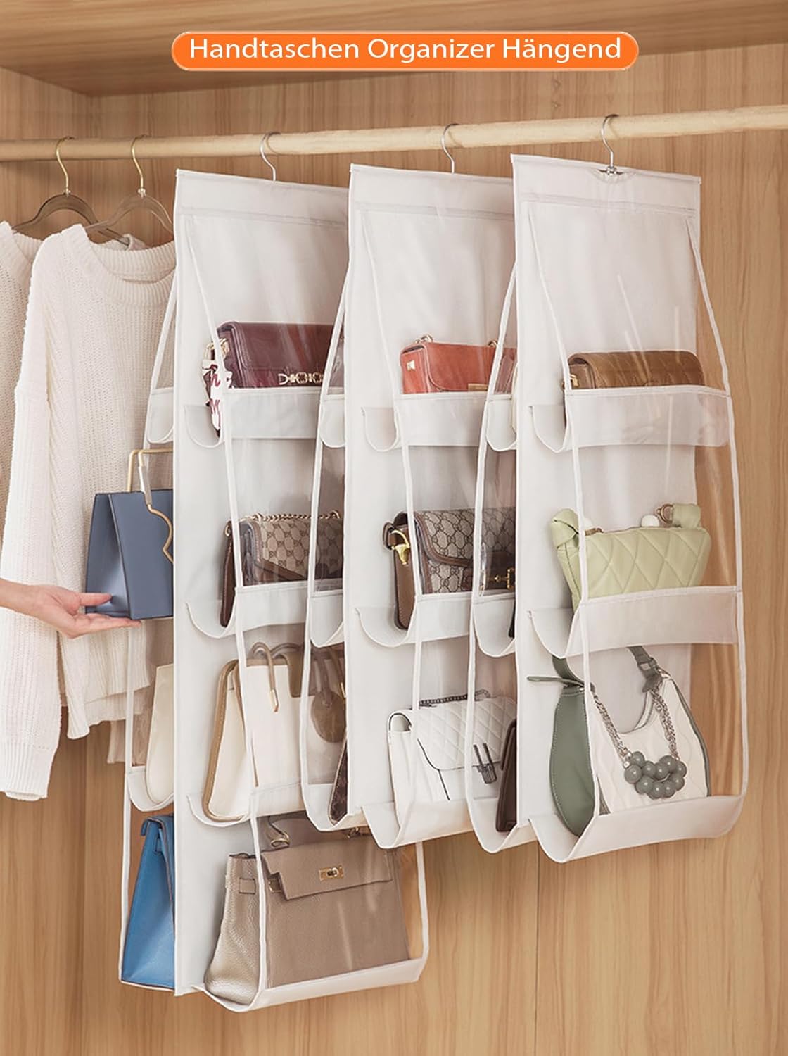 2er-Set Hängender Handtaschen-Organizer, 2 Hellgrau