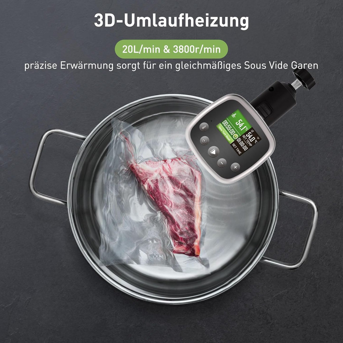 Sous Vide Stick mit App-Steuerung und IPX7 Schutz, Carbon Fiber Schwarz