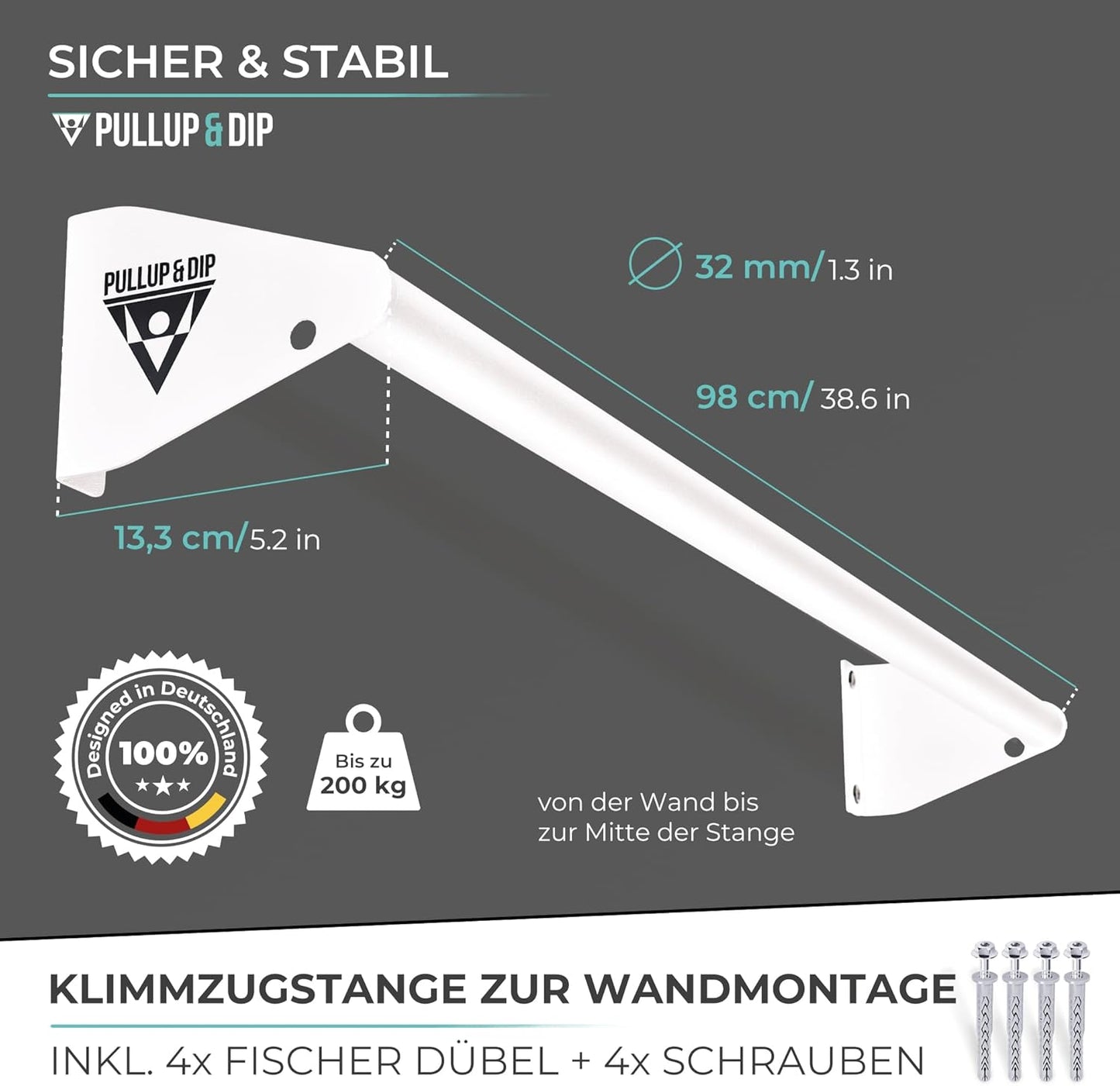 Klimmzugstange zur Wandmontage, weiß