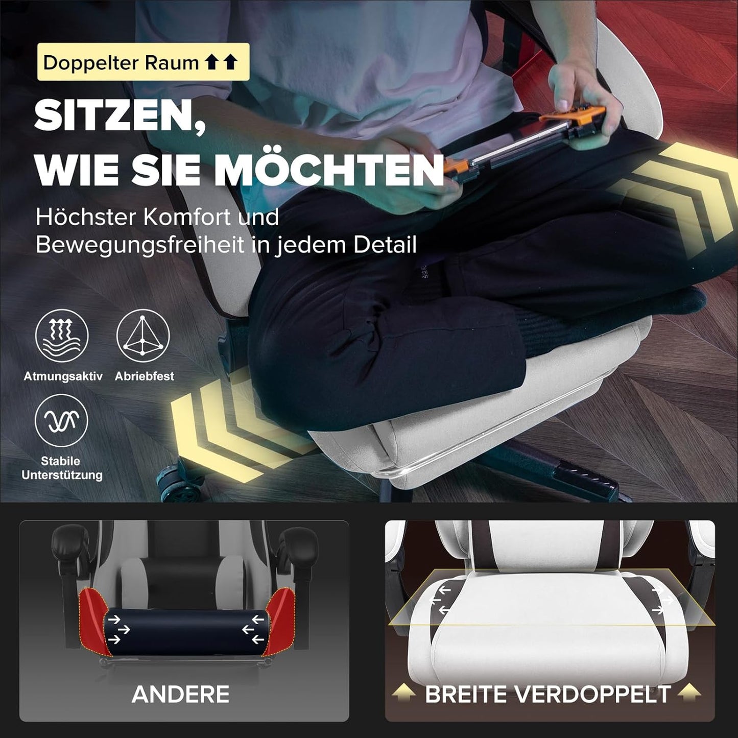 Ergonomischer Gaming-Stuhl mit Lendenwirbelstütze, Braun-stoff