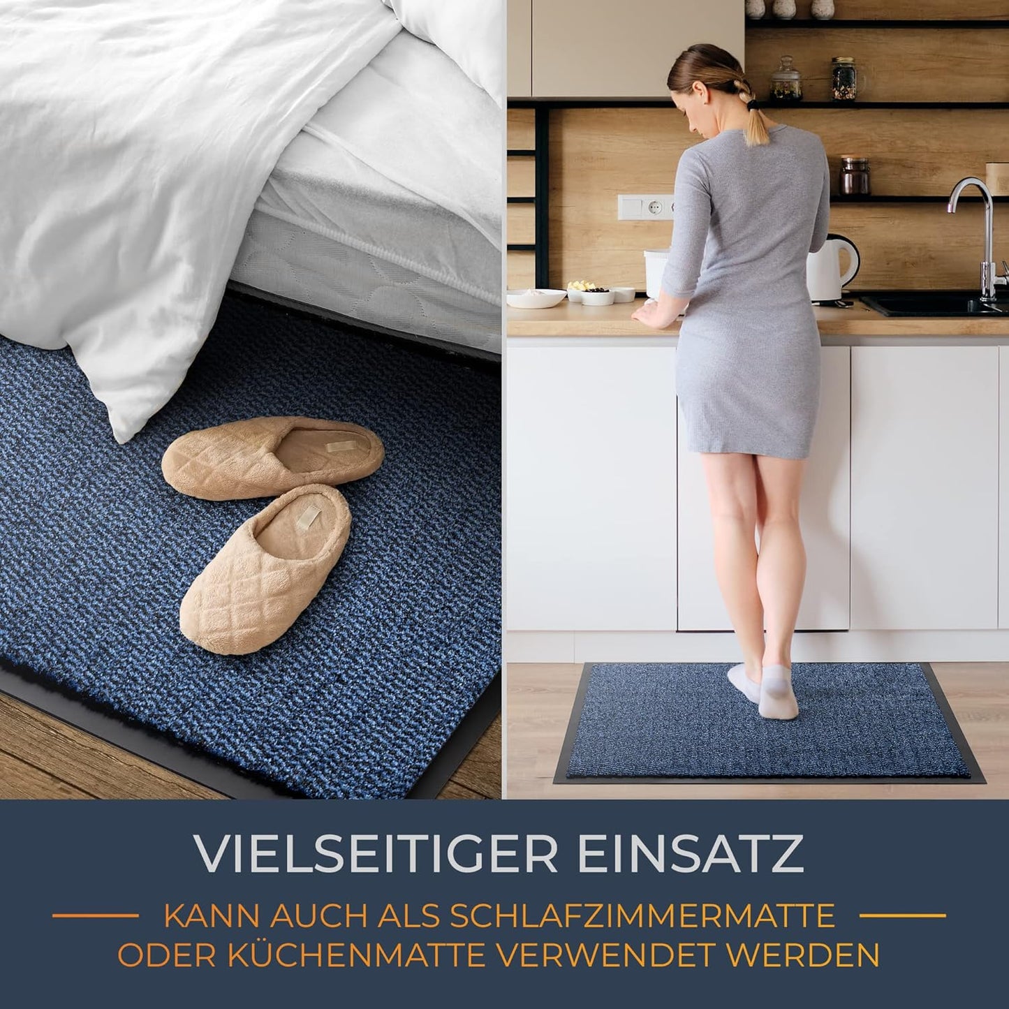 Schmutzfangmatte wasserdicht & waschbar, 60 x 90 cm, Blau, 90 x 60 cm (Rechteckig)