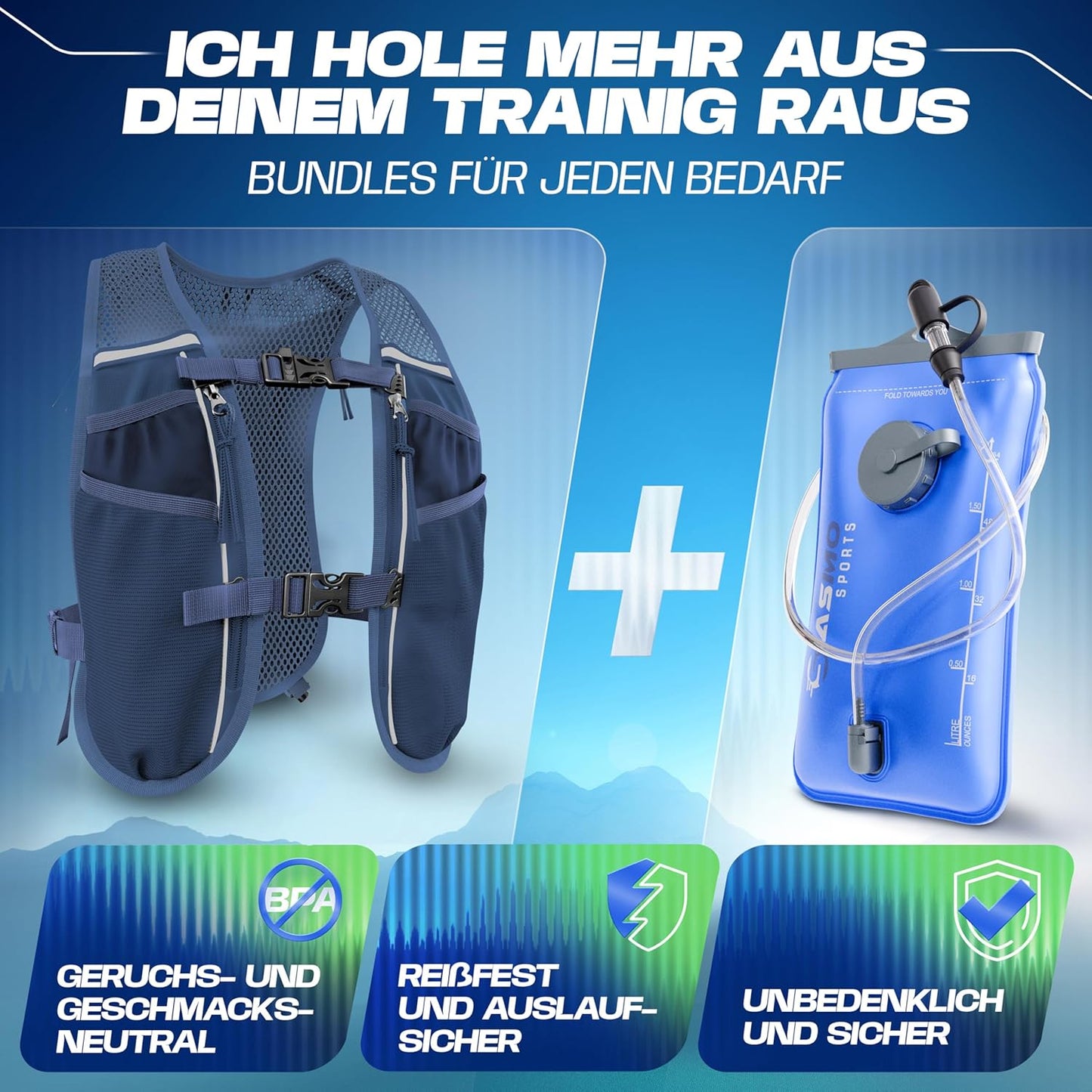 Laufweste mit Trinkblase für Damen & Herren (5L), navyblau - mit Trinkblase 5L