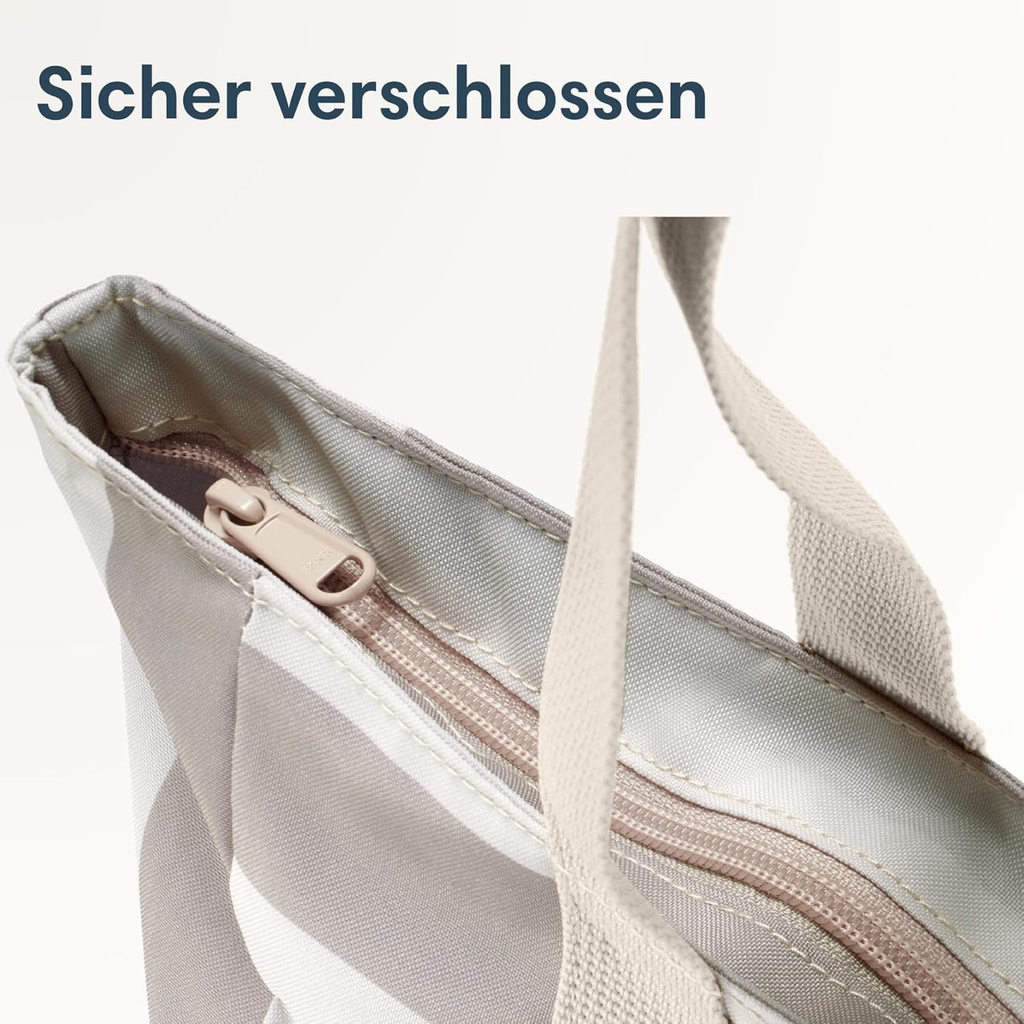 Grosse Strandtasche Linn mit Reissverschluss, Sand - Gestreift
