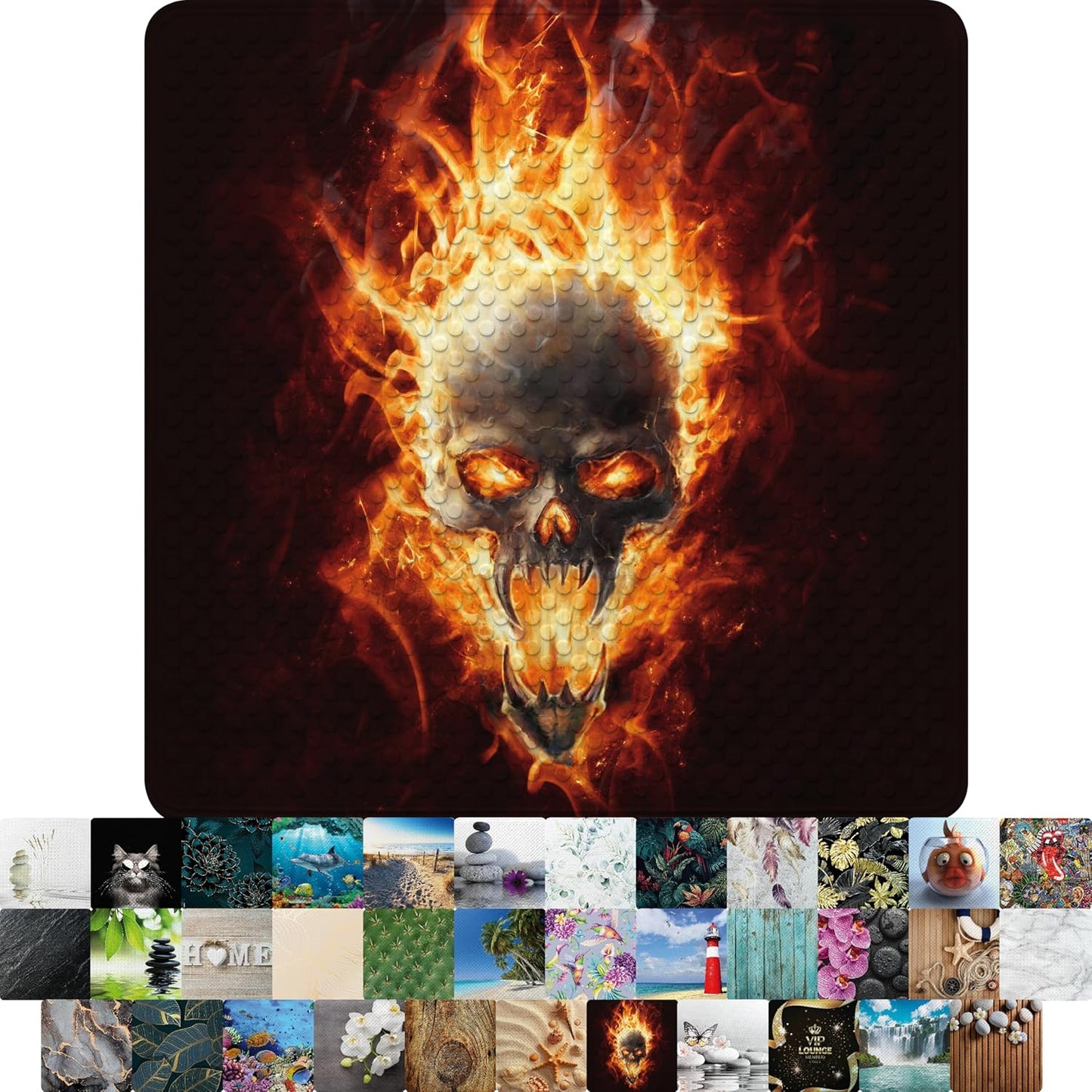 Antirutsch-Badematte, maschinenwaschbar, Totenkopf in Flammen-Motiv, Totenkopf in Flammen