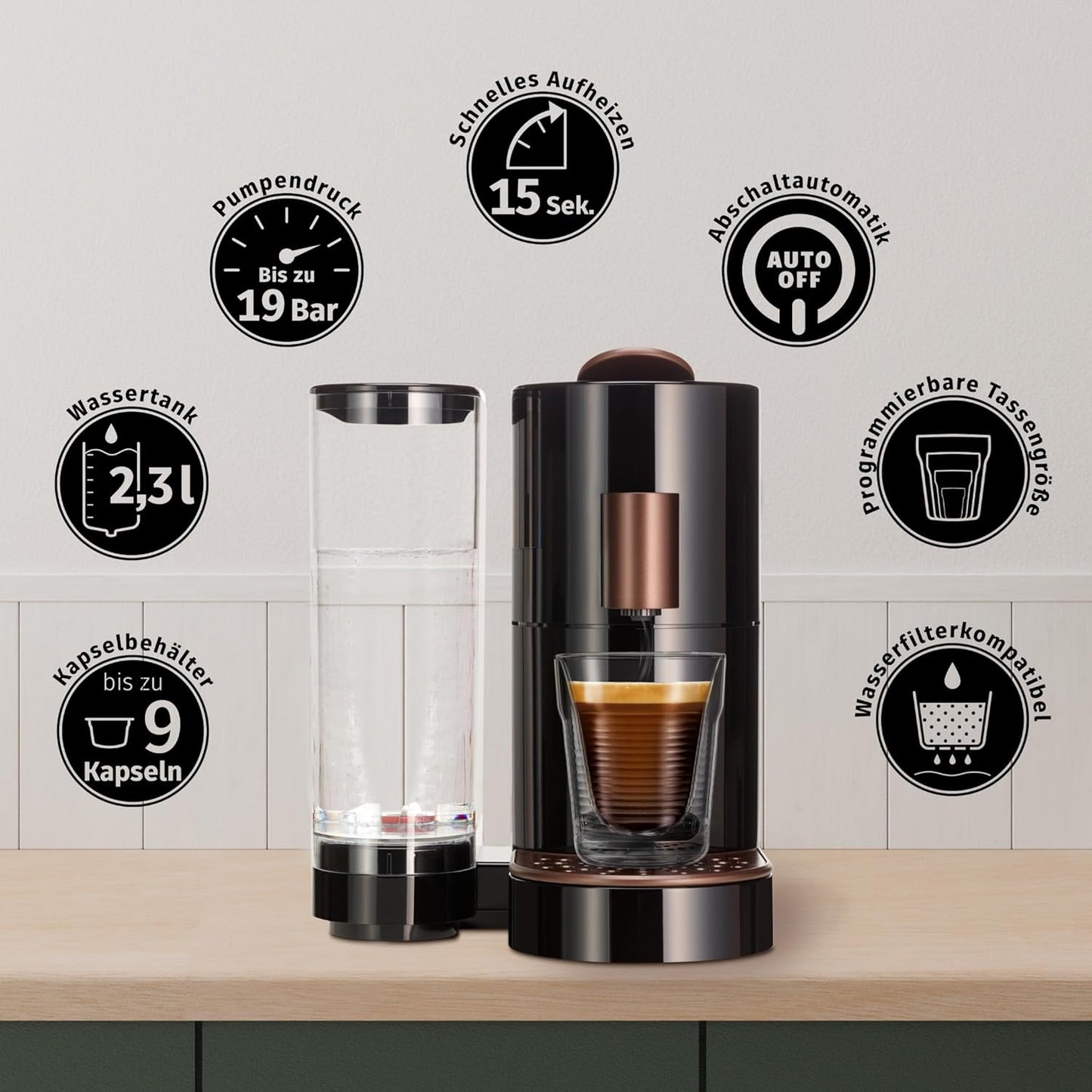 Kapselmaschine TWINS II, Black-copper Modern