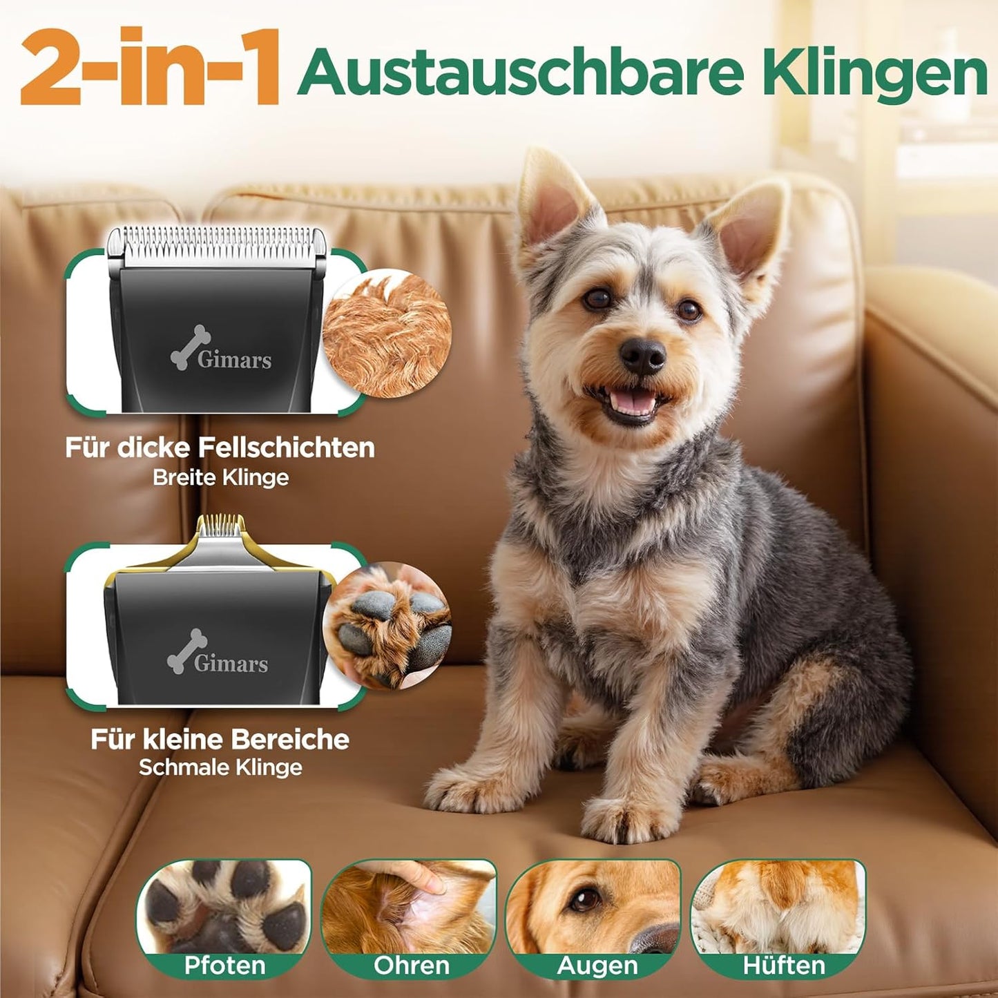 Hundeschermaschine mit Zubehör, 4-in-1 Pfotentrimmer + Schermaschine + Scherenset Silber