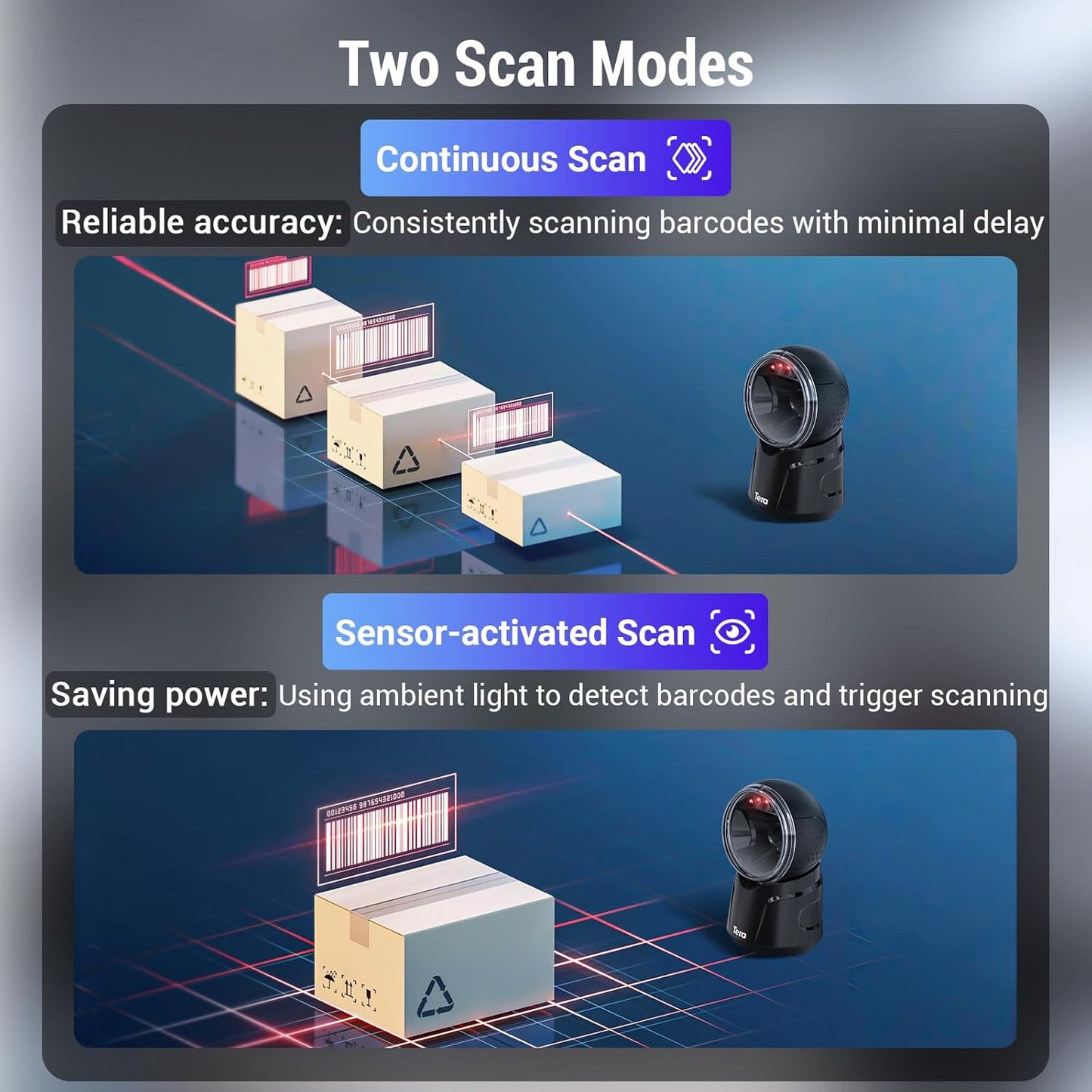 Omnidirektionaler Barcode-Scanner Modell 9000 für 1D, 2D und QR, Schwarz
