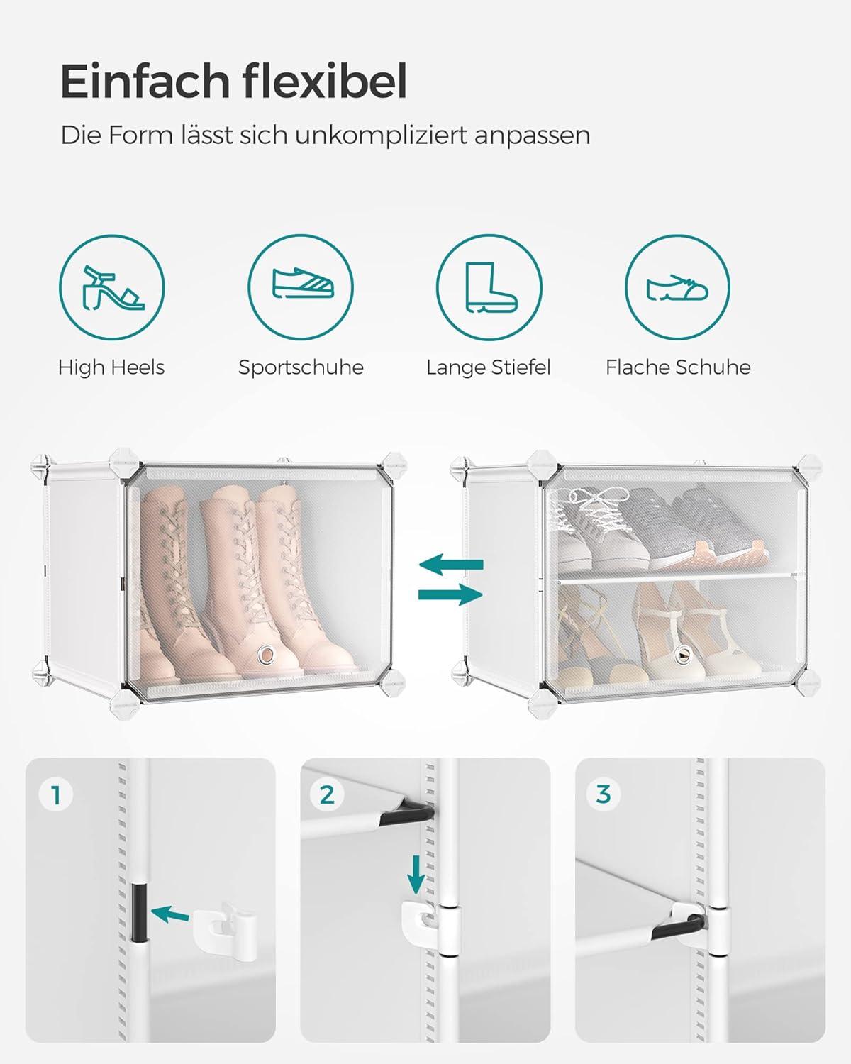 Schuhregal mit 10 Fächern für bis zu 40 Paar Schuhe, 10 Fächern (83B x 156H cm) Wolkenweiß + Transparent