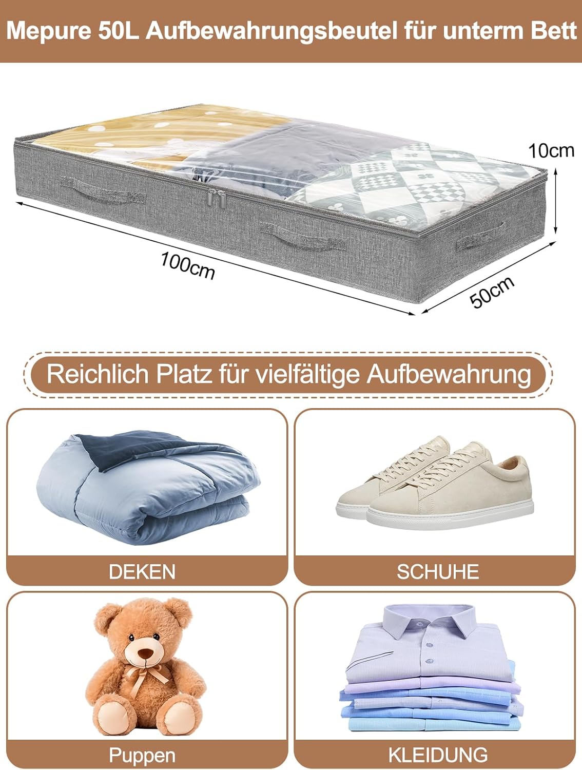 Ultraflache Unterbett-Aufbewahrungbox, 2 Stück, 2pcs-grau