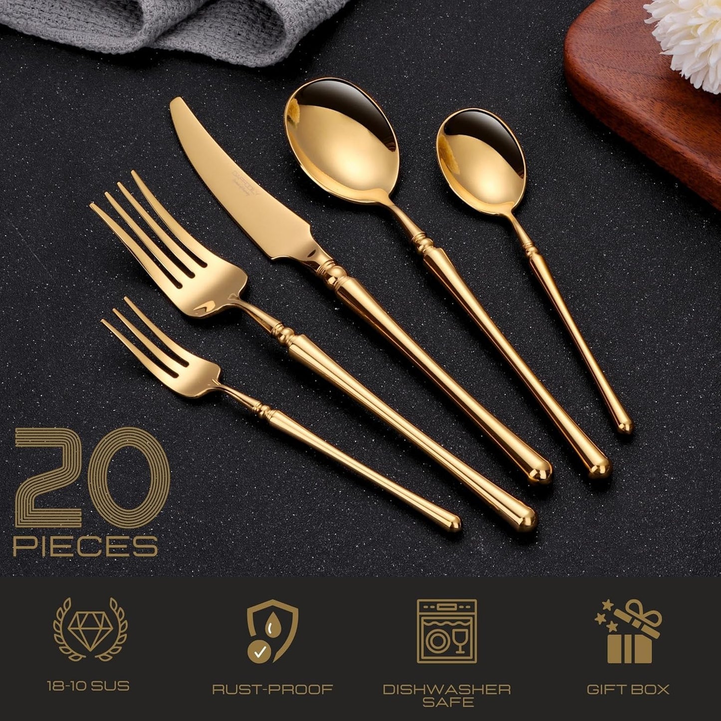 20-teiliges Besteck-Set, Talin Gold