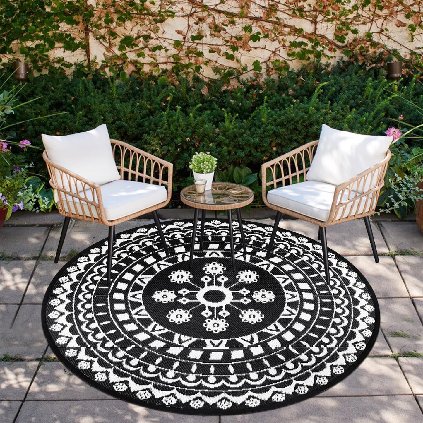 Runder Outdoor-Teppich, Schwarz 150 cm (Rund)