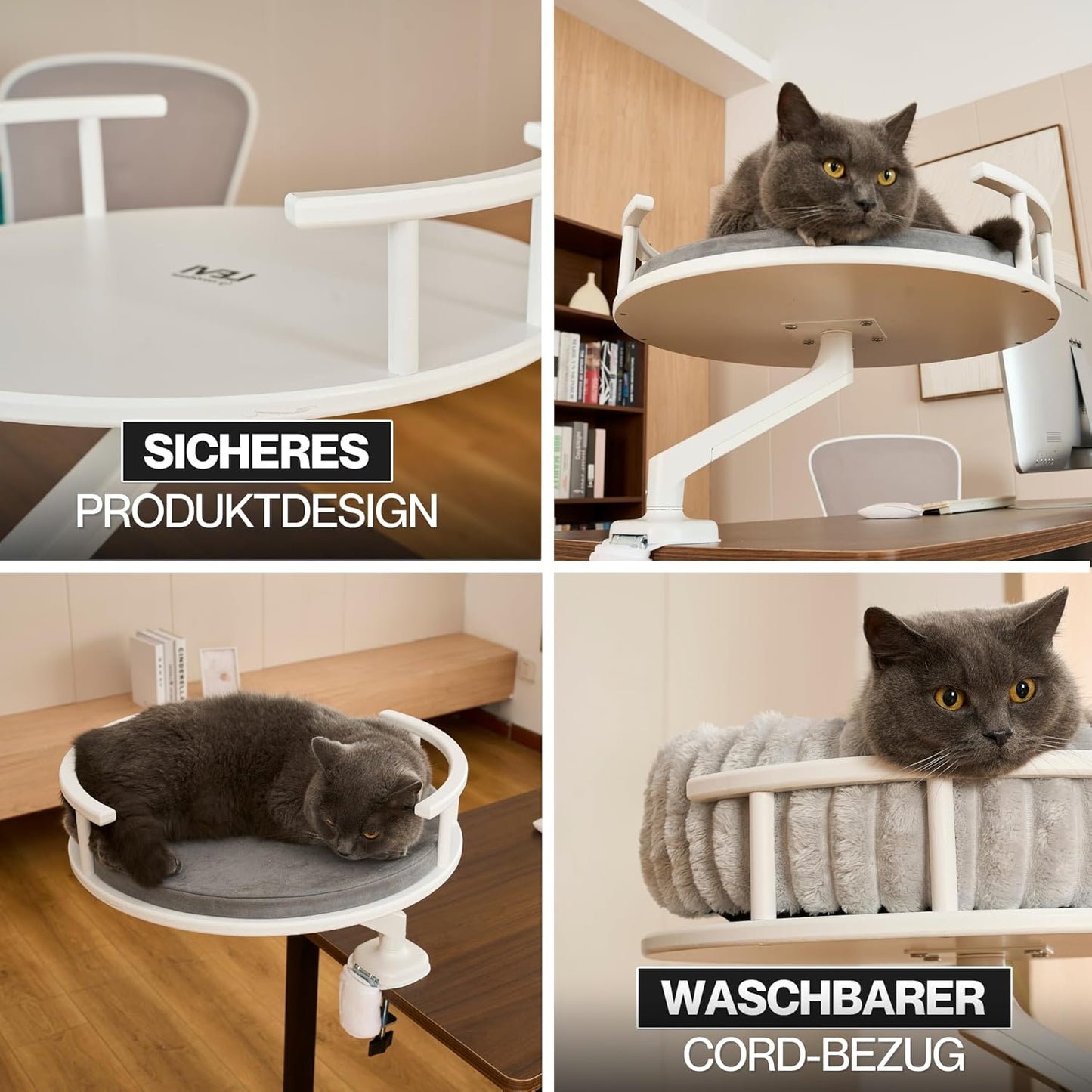 Katzenbett Schreibtischplattform mit 2 Betten, Weiß