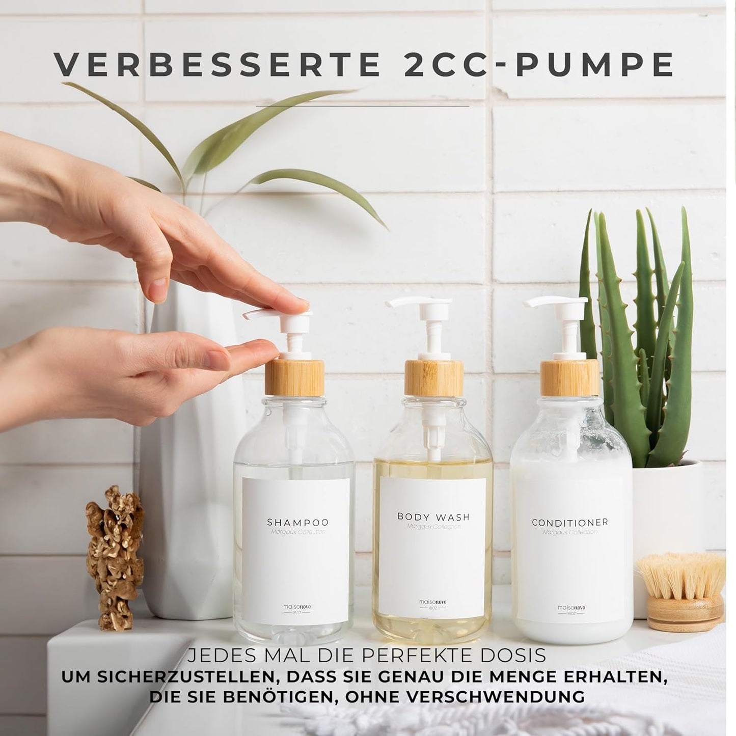 3er-Set Shampoo- und Seifenspender, Bambus Klar 3er-set