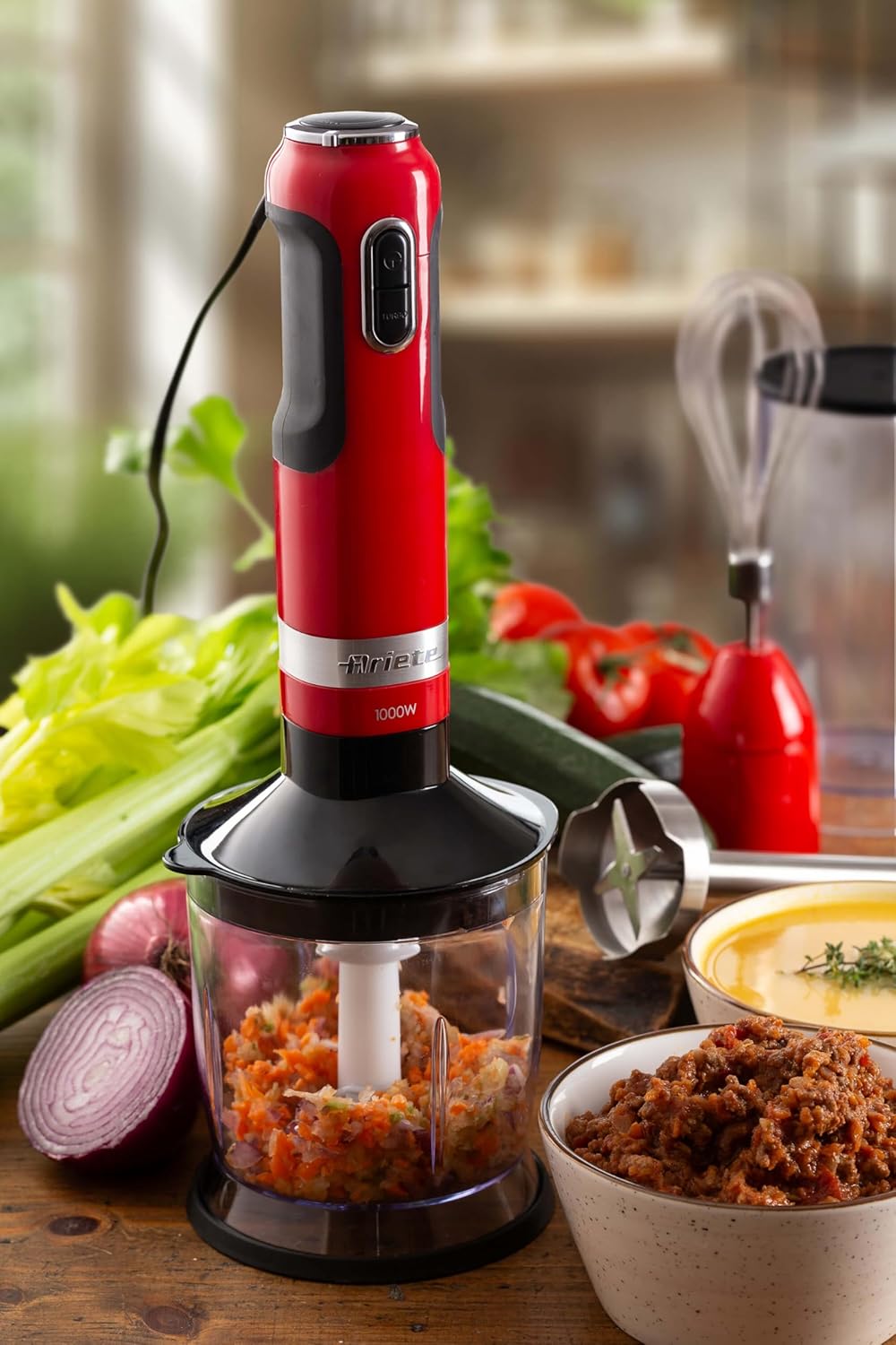 3-in-1 Stabmixer mit Zerkleinerer und Schneebesen, Moderna 602, Rot
