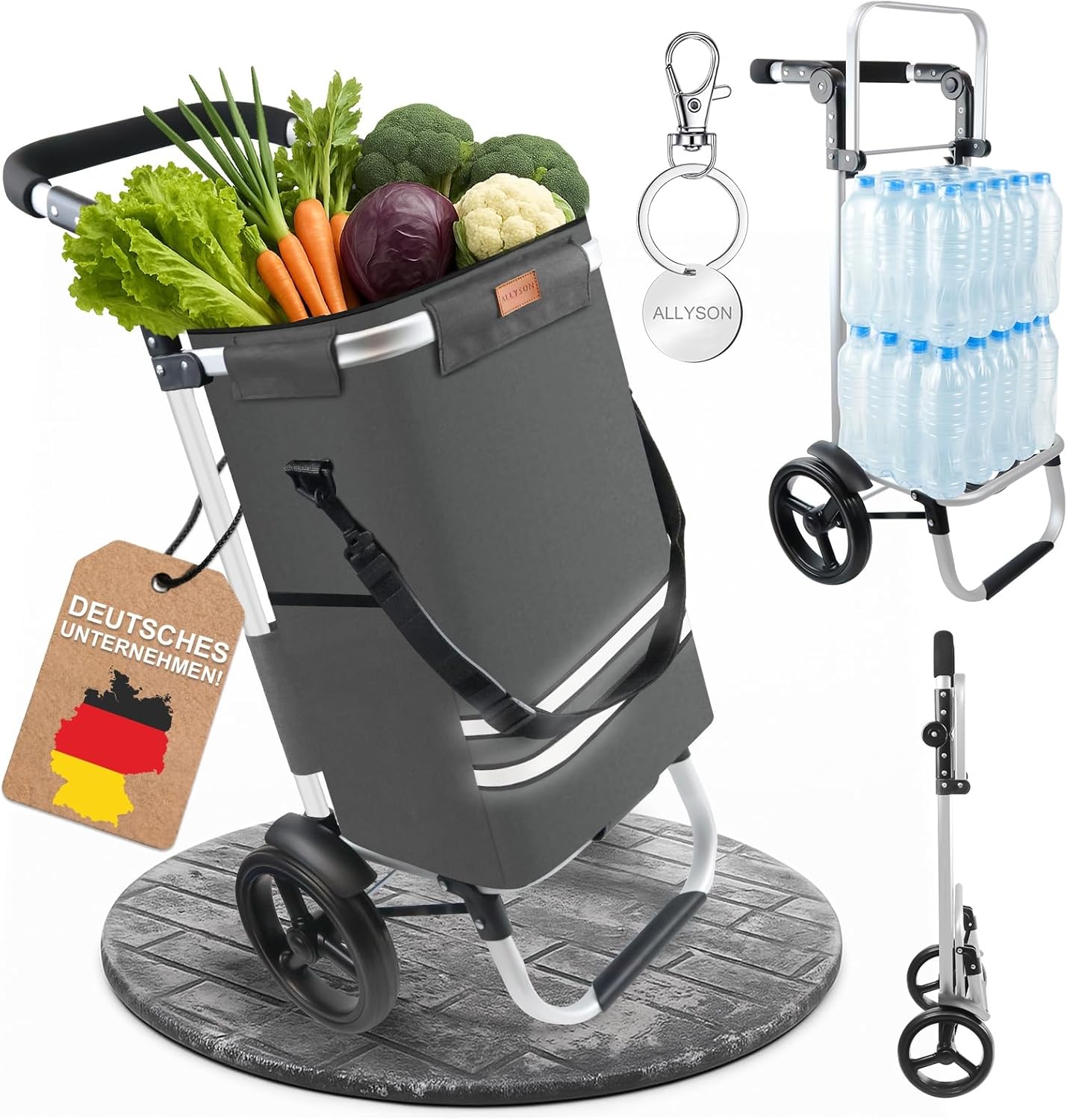 Ergonomischer, klappbarer 3-in-1 Einkaufswagen mit 56L Tasche, Dunkelgrau