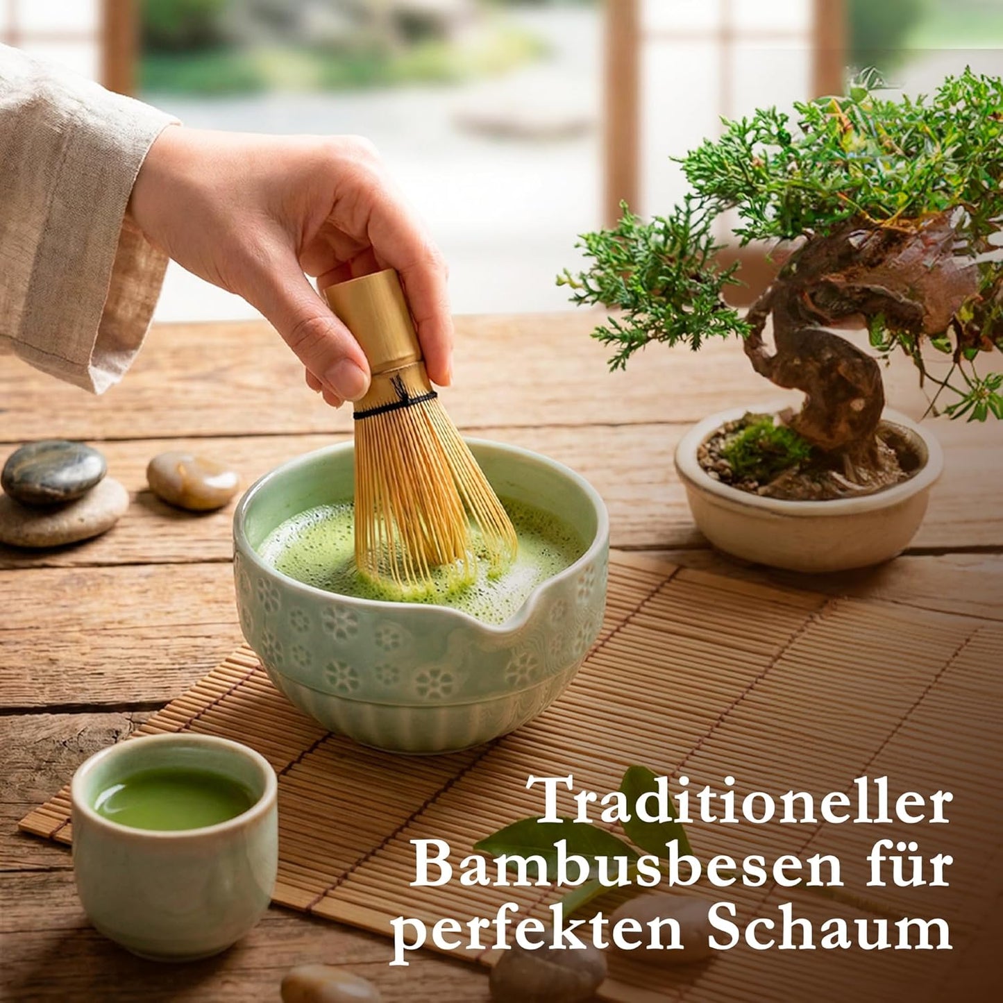 Matcha Teezeremonie-Set mit Keramikschale, Grün