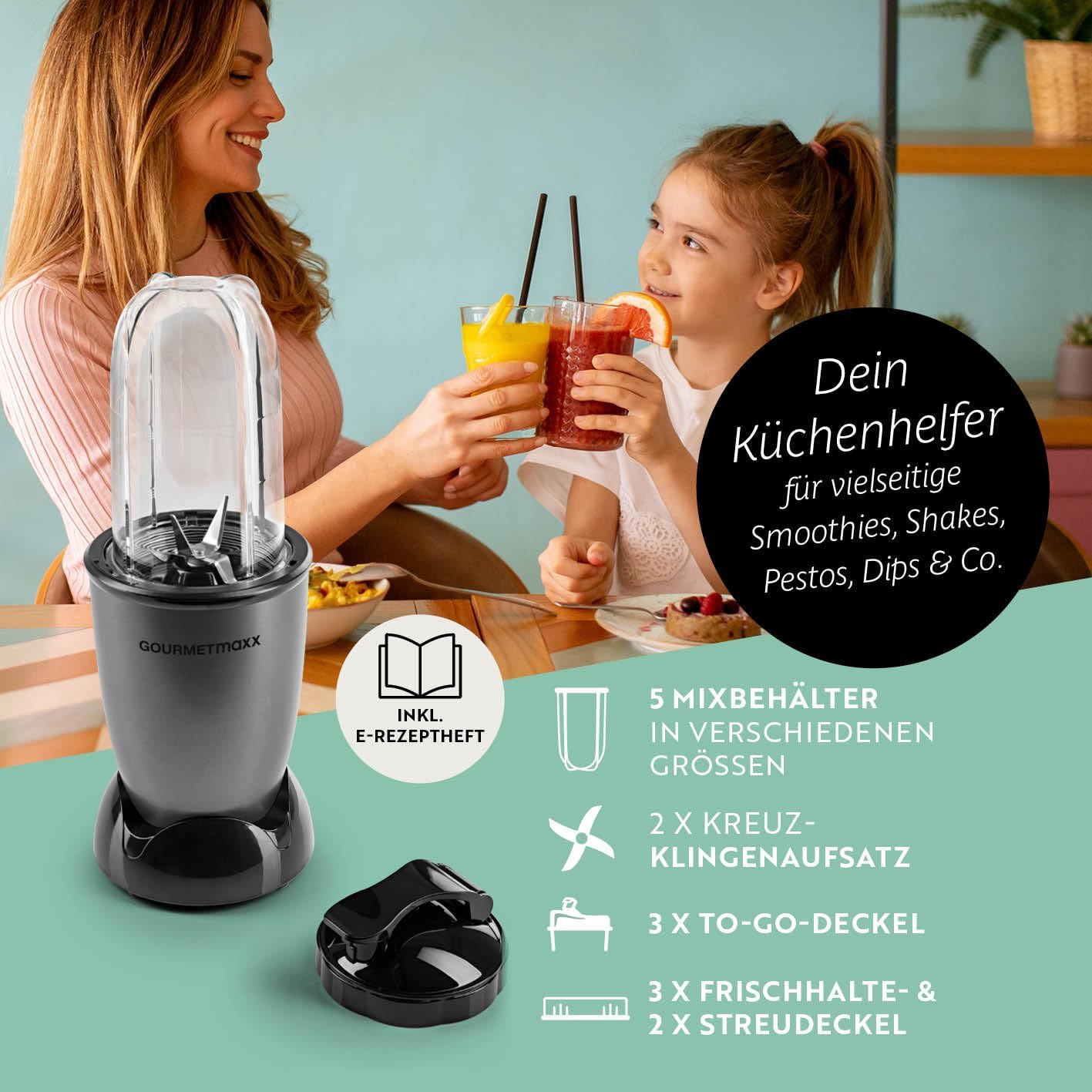 Power Pro Mixer für Smoothies, Mr. Magic Power + | 400W | XL-Set Anthrazit | Schwarz