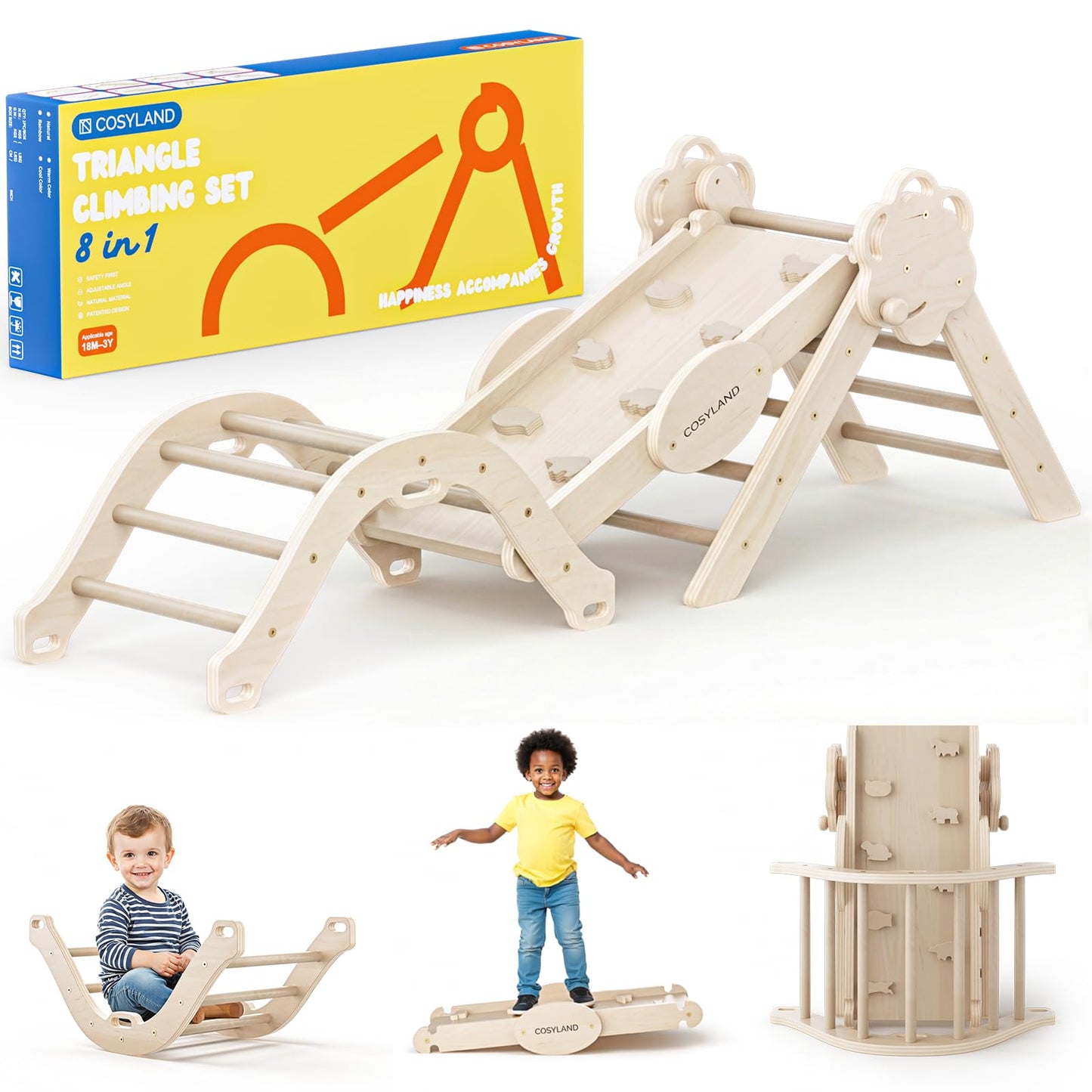 8-in-1 Klettergerüst mit Rutsche & Kletterbogen, M Natur