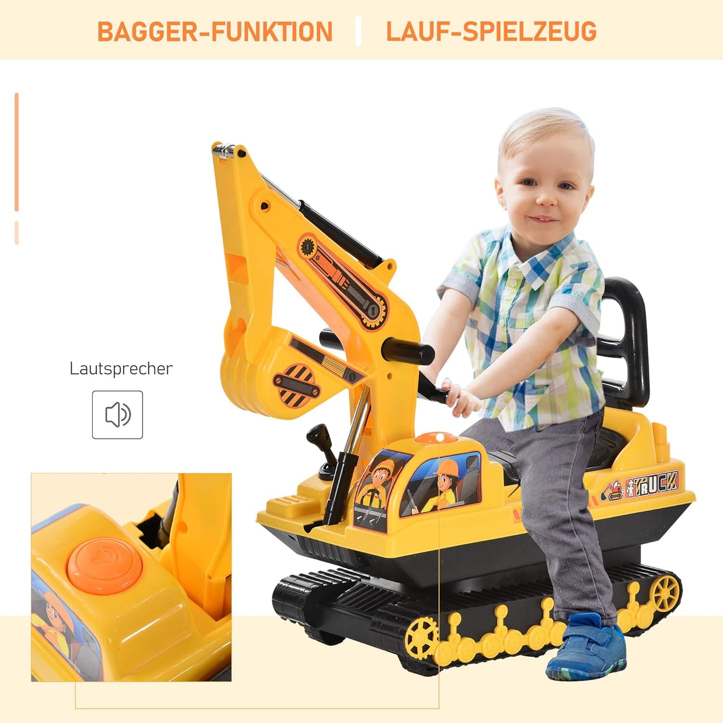 Sitzbagger mit Schaufel und Hupe für Kleinkinder