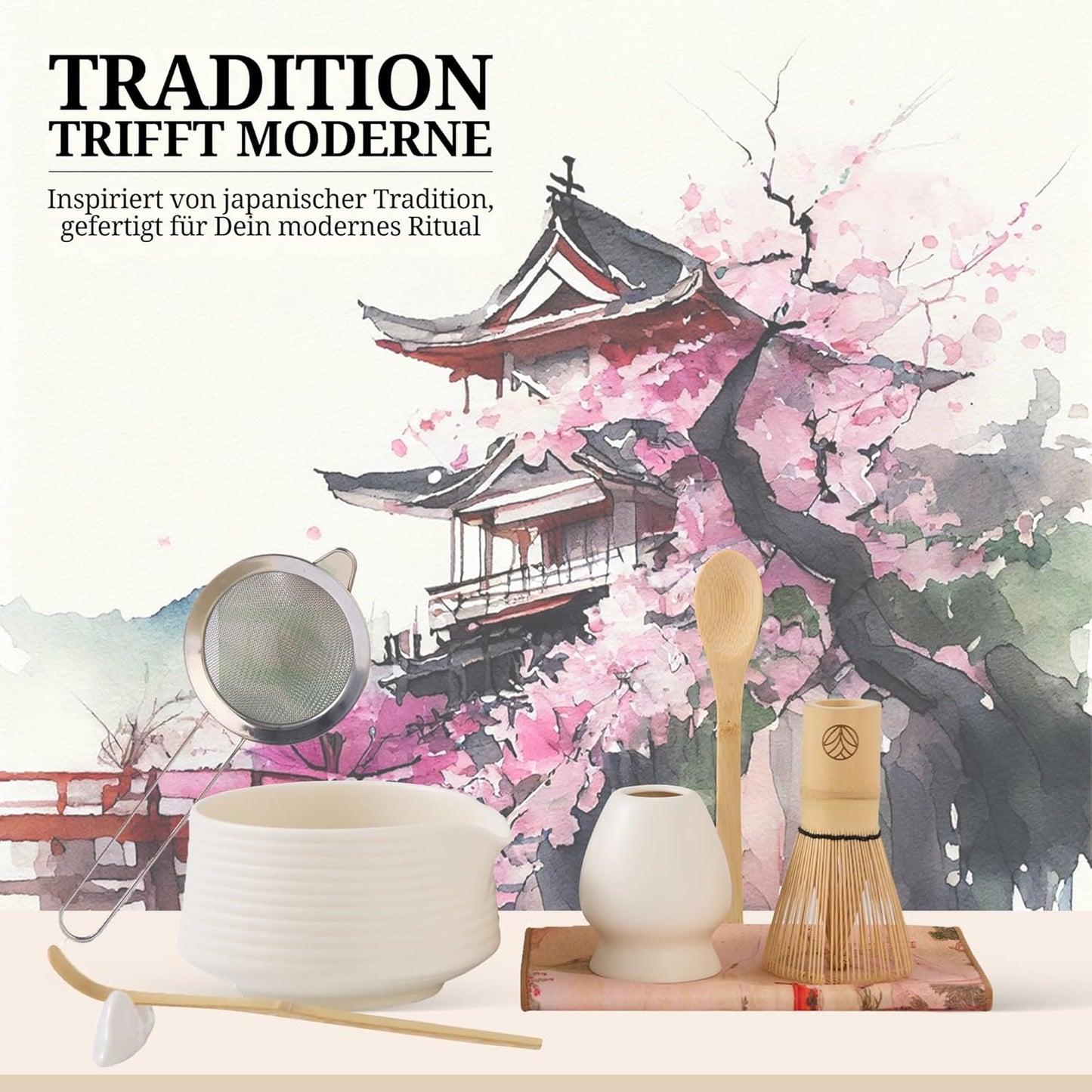 Matcha Tee Set mit Zubehör (8-teilig), 8 teilig Weiß