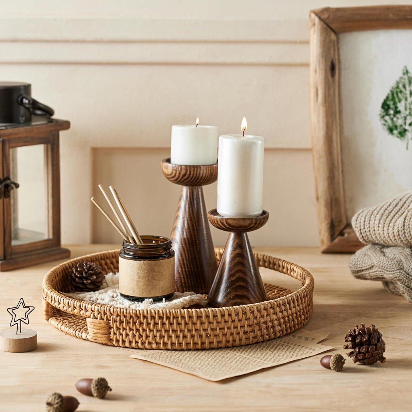 Rundes Rattan-Serviertablett, Natürlicher Honig 34 cm